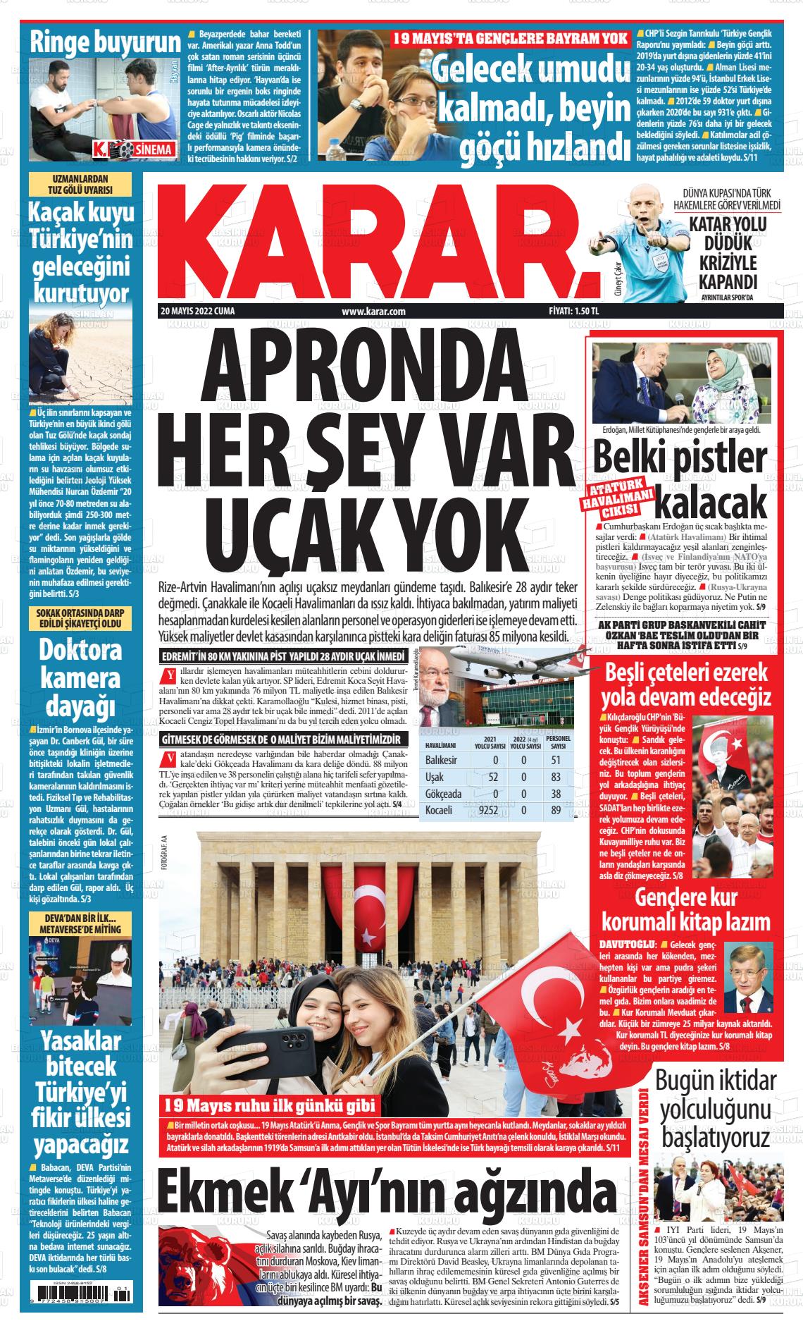 20 Mayıs 2022 Karar Gazete Manşeti