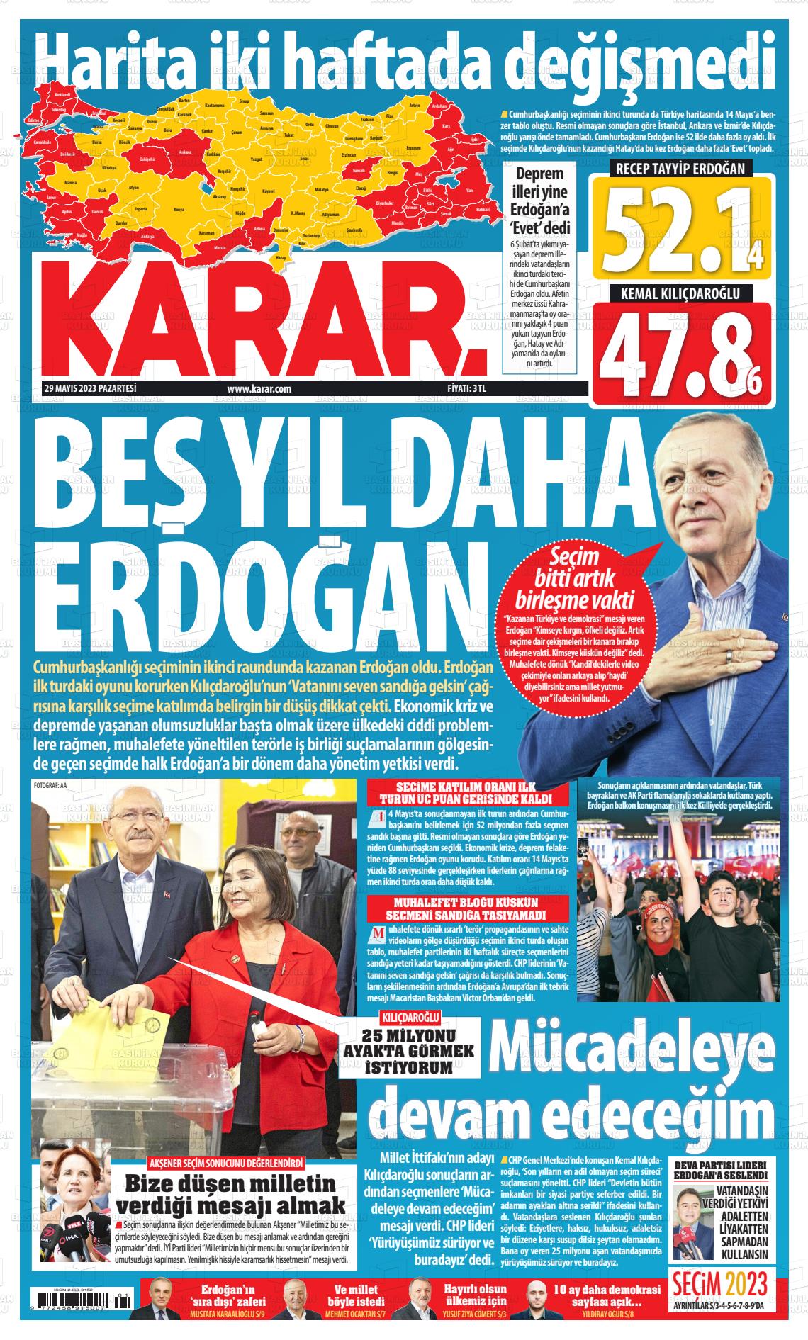 29 Mayıs 2023 Karar Gazete Manşeti