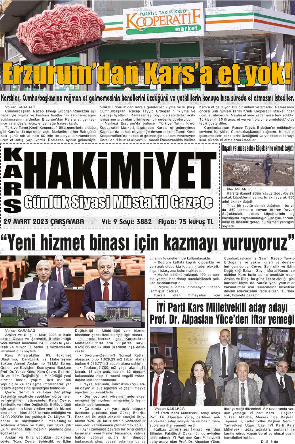 29 Mart 2023 Kars Manşet Gazete Manşeti