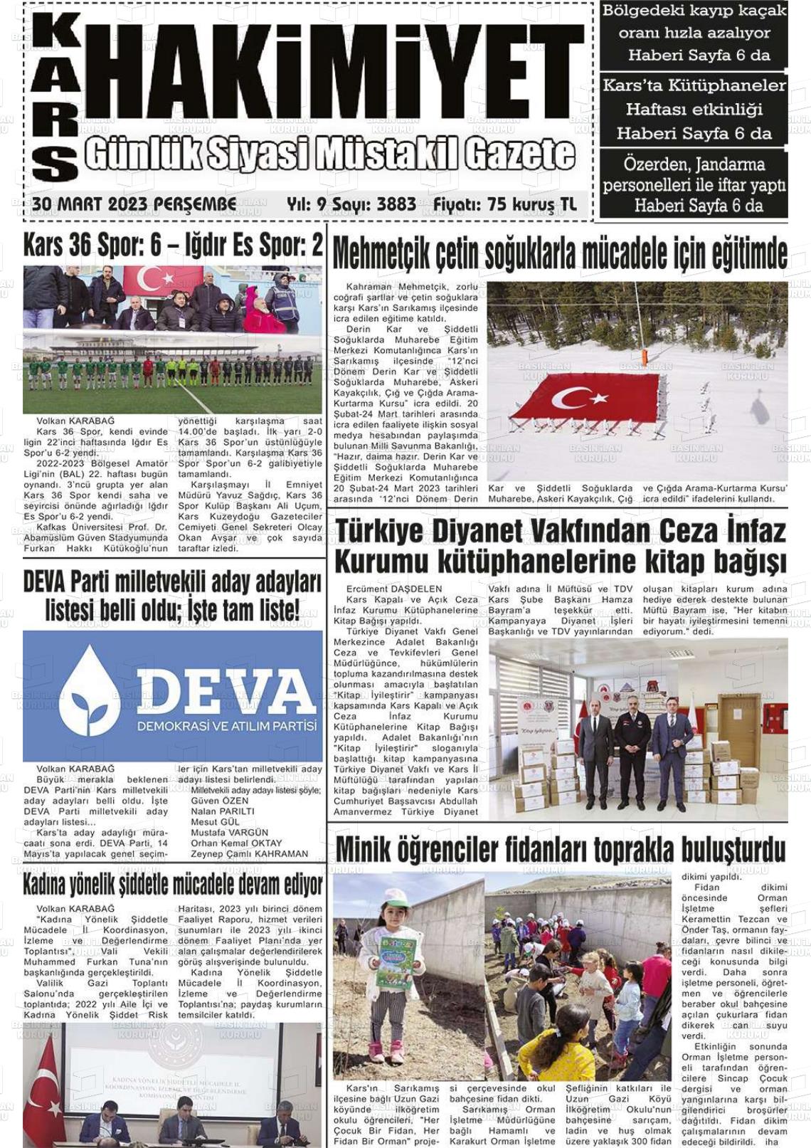 30 Mart 2023 Kars Manşet Gazete Manşeti