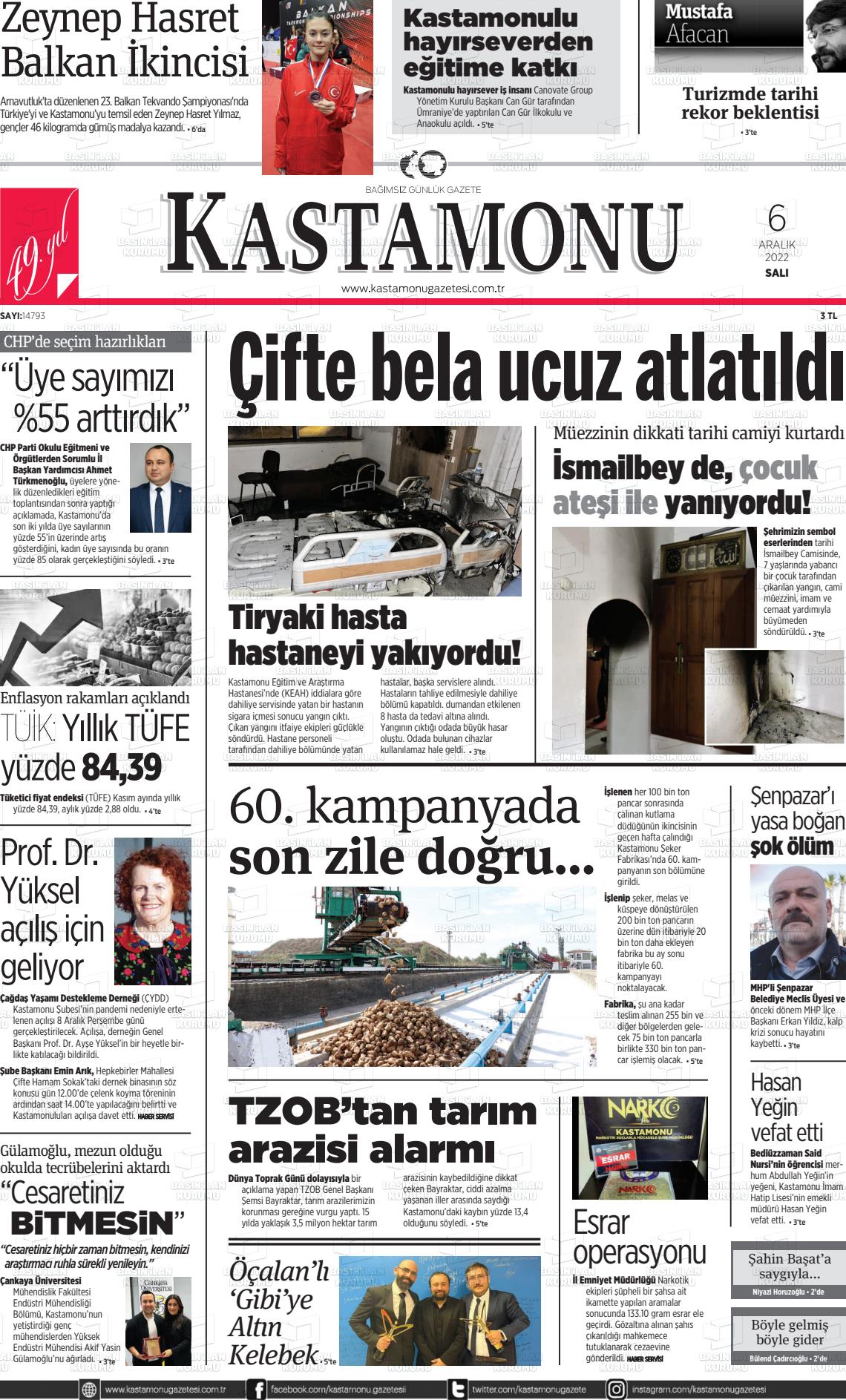 06 Aralık 2022 Kastamonu Gazete Manşeti