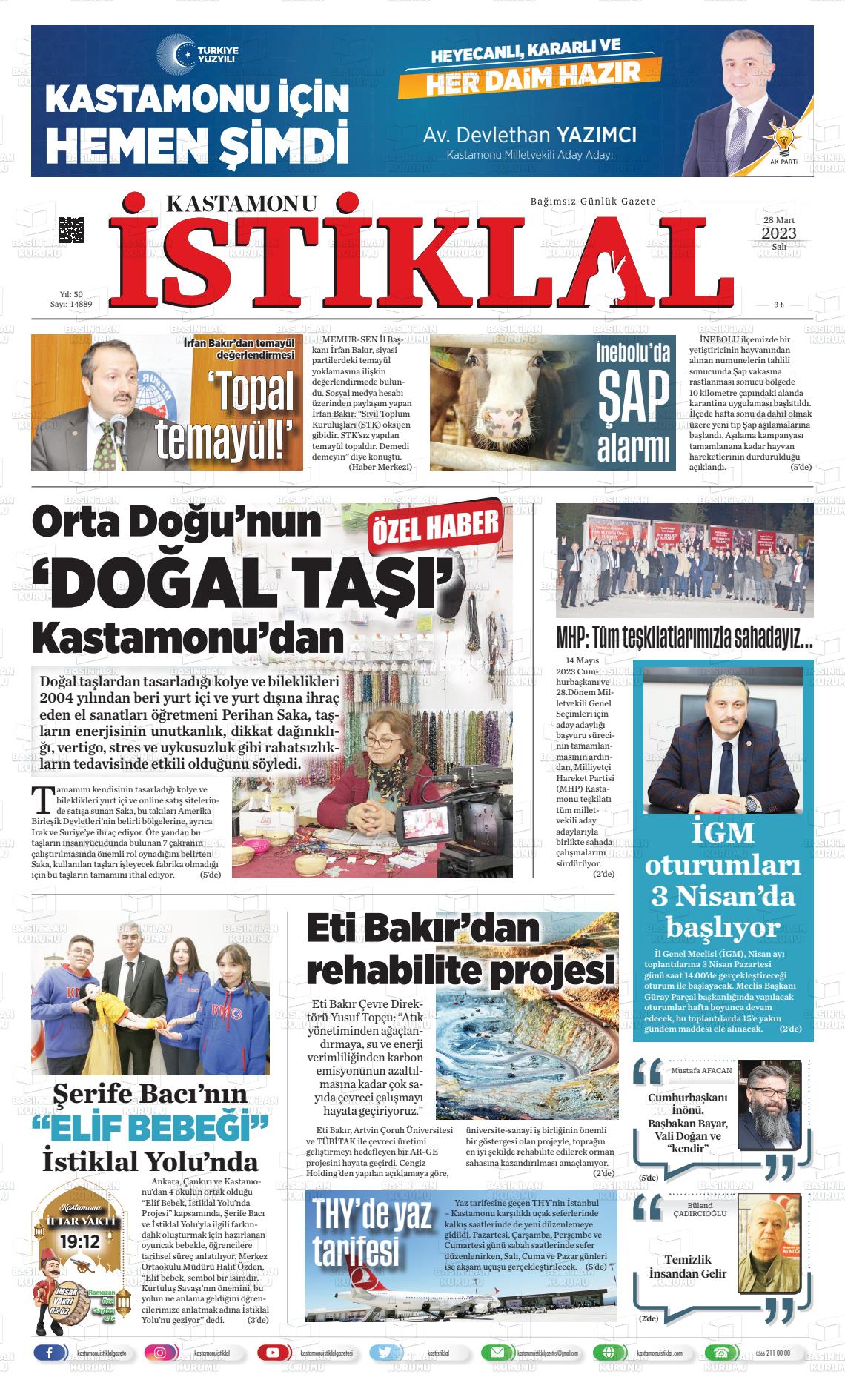 28 Mart 2023 Kastamonu Gazete Manşeti