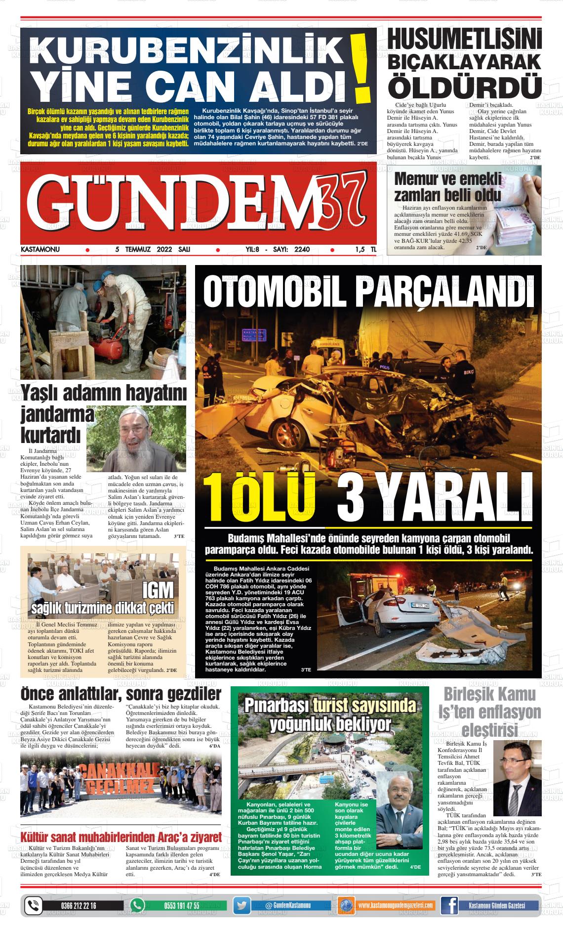05 Temmuz 2022 Kastamonu Gündem Gazete Manşeti