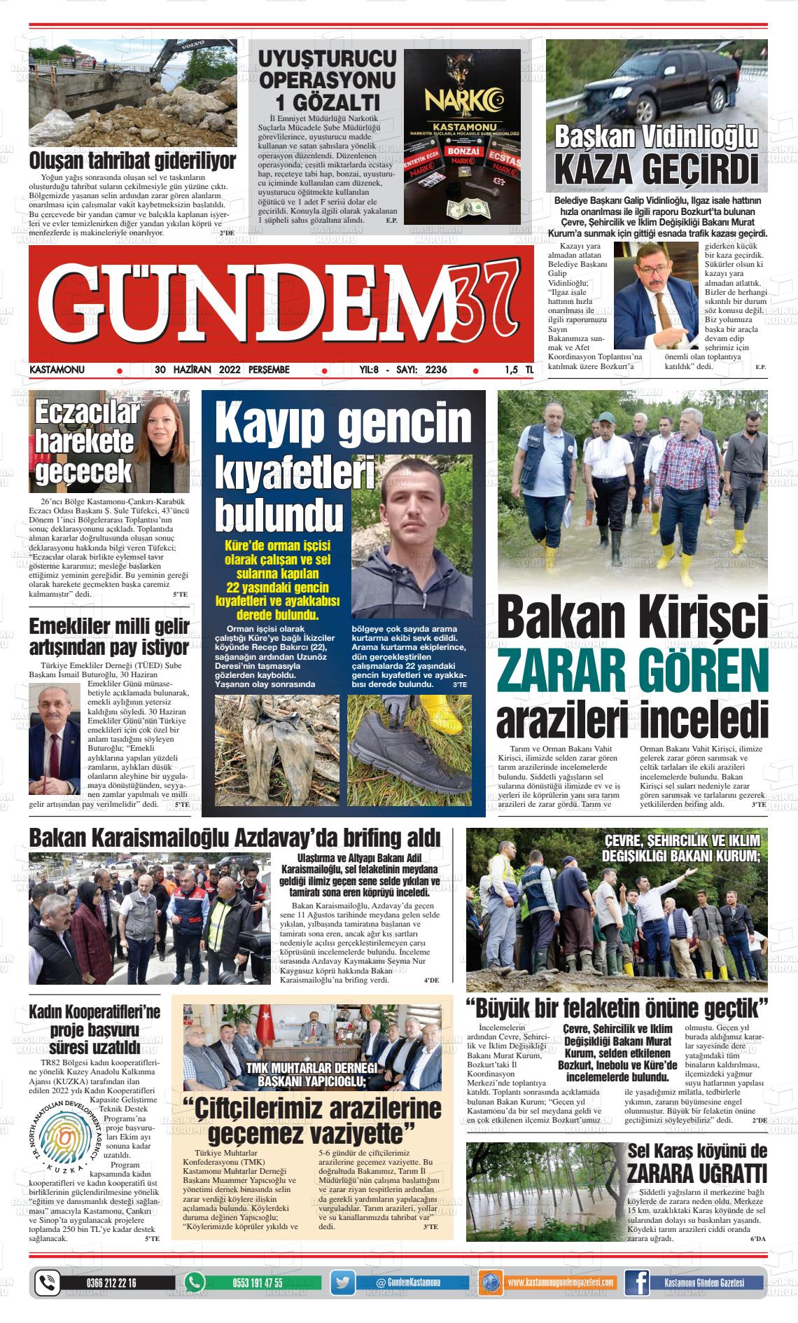 02 Temmuz 2022 Kastamonu Gündem Gazete Manşeti