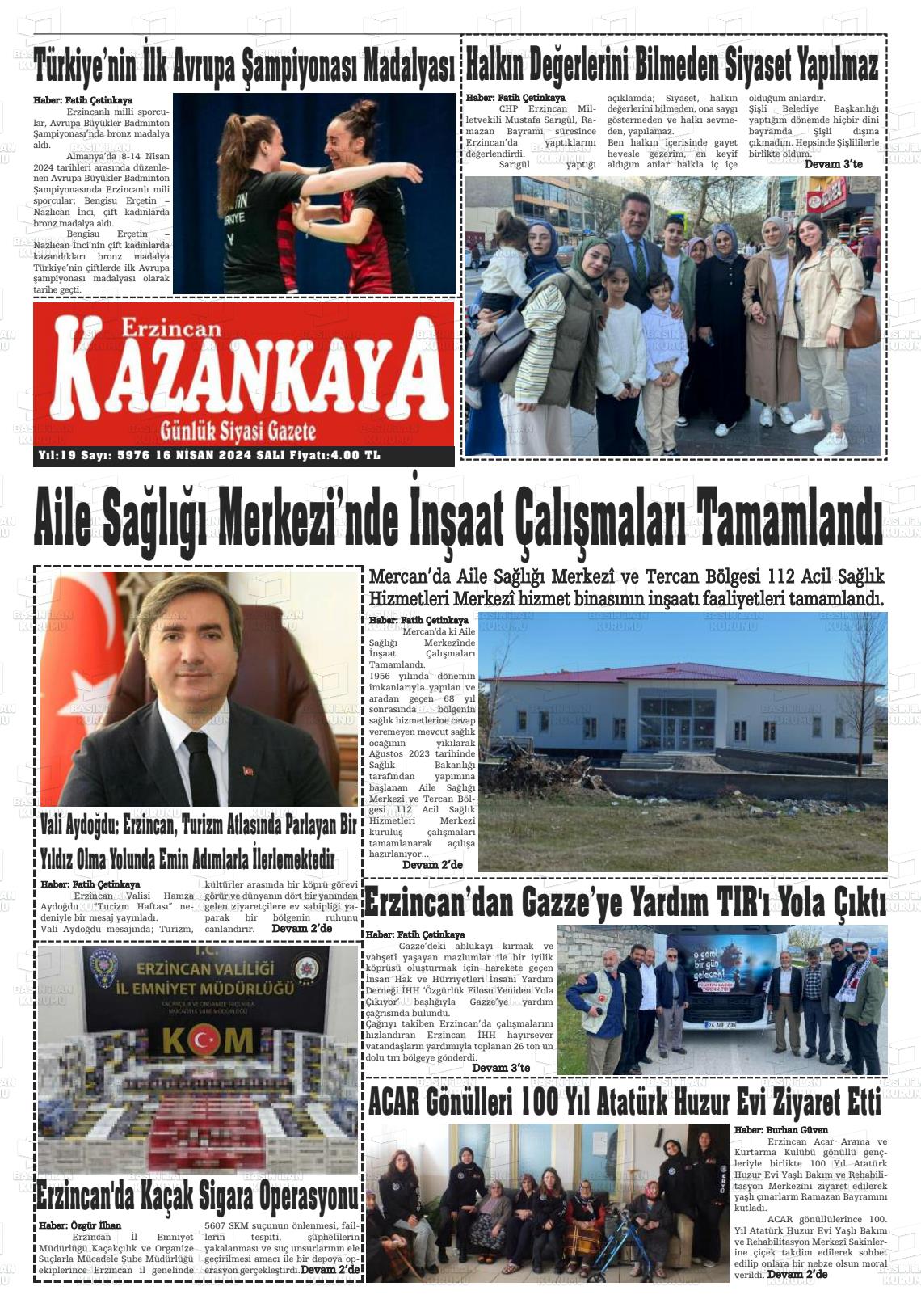 18 Nisan 2024 Kazankaya Gazete Manşeti