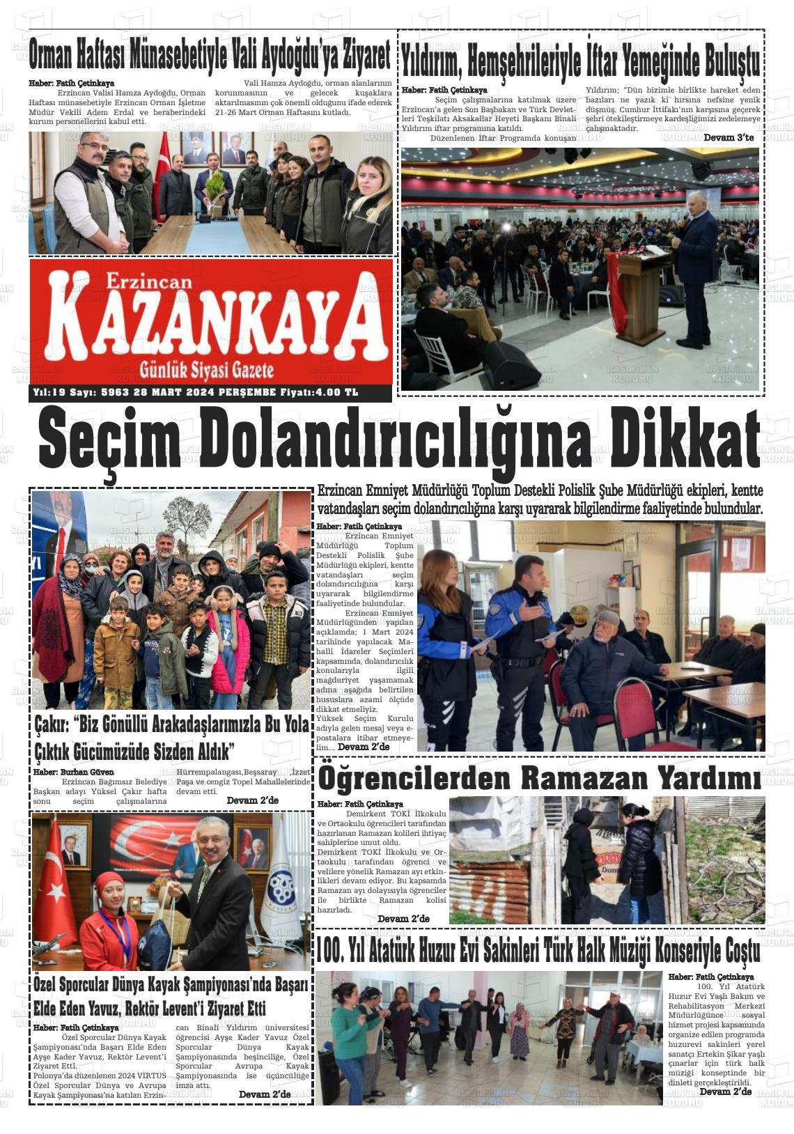 28 Mart 2024 Kazankaya Gazete Manşeti