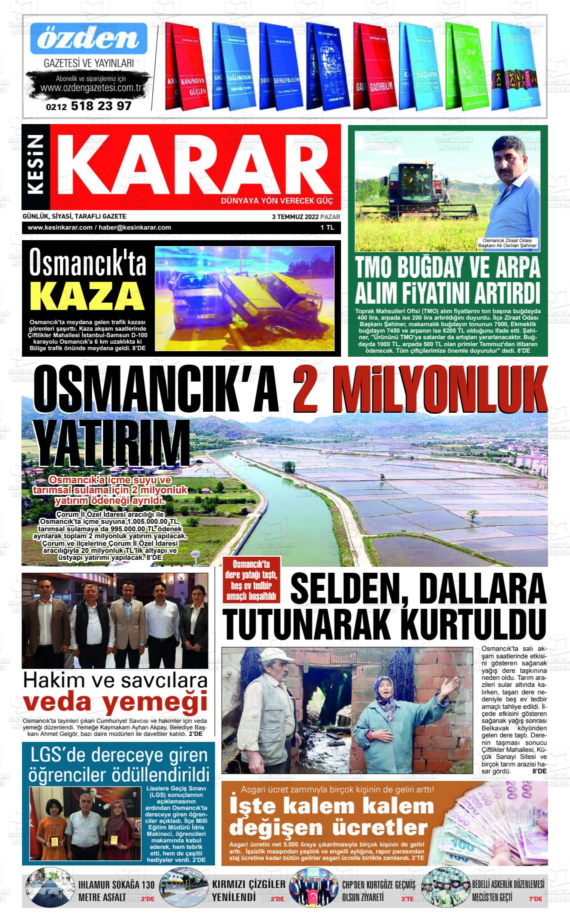 03 Temmuz 2022 Kesin Karar Gazete Manşeti