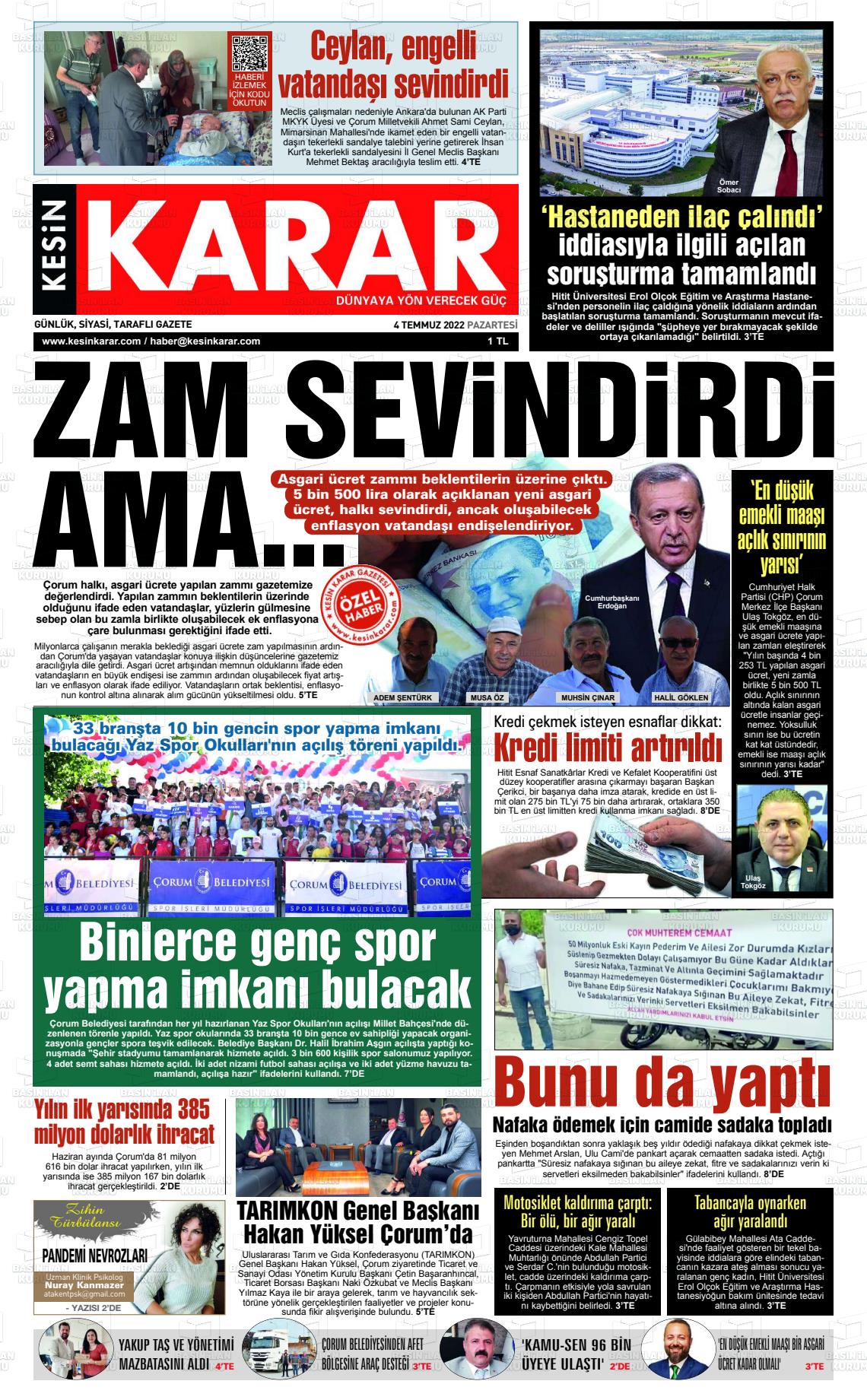04 Temmuz 2022 Kesin Karar Gazete Manşeti