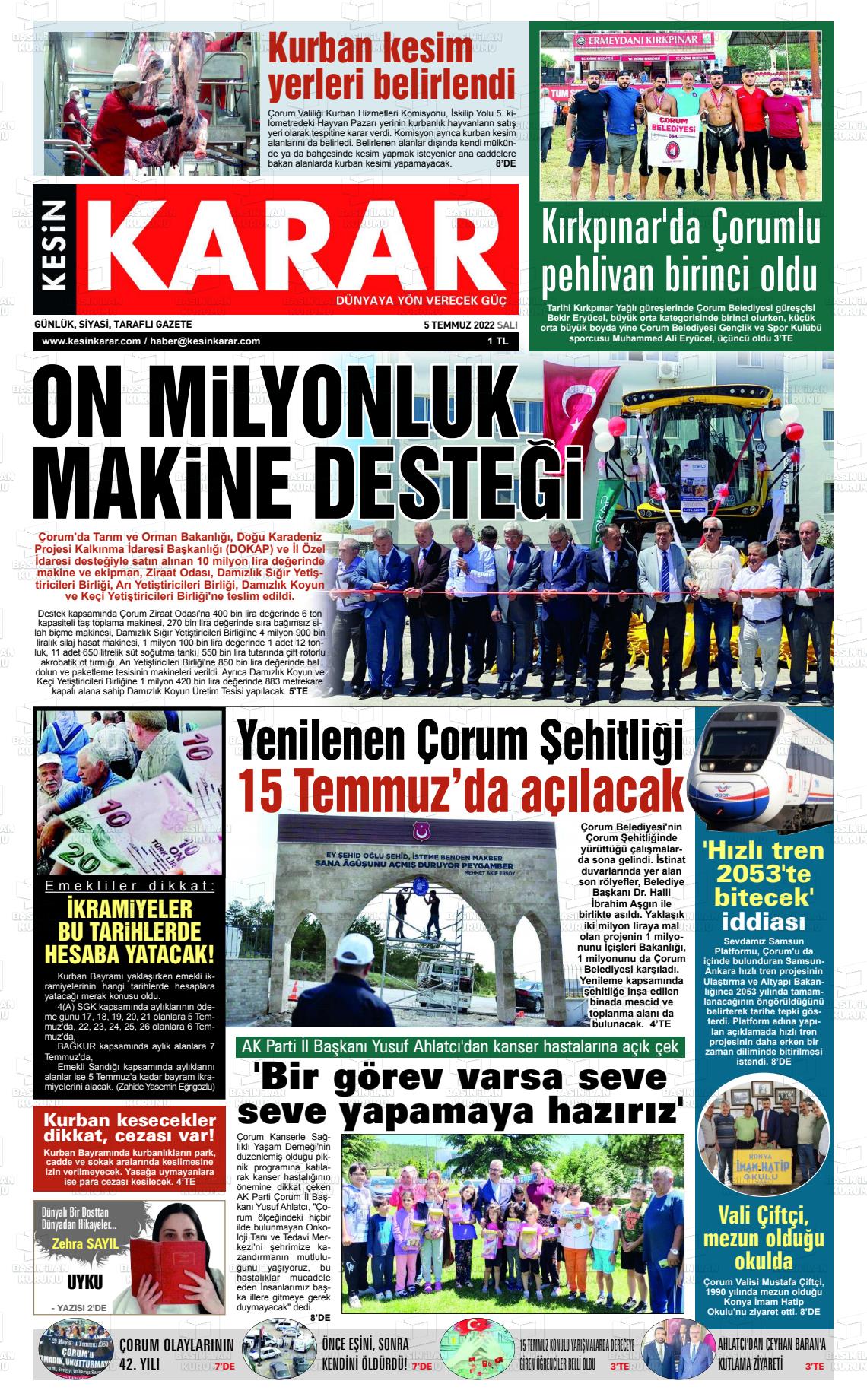 05 Temmuz 2022 Kesin Karar Gazete Manşeti