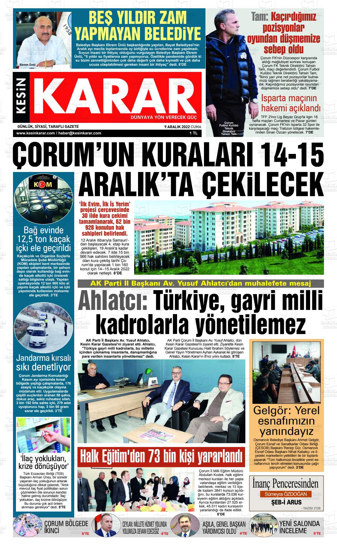 09 Aralık 2022 Kesin Karar Gazete Manşeti