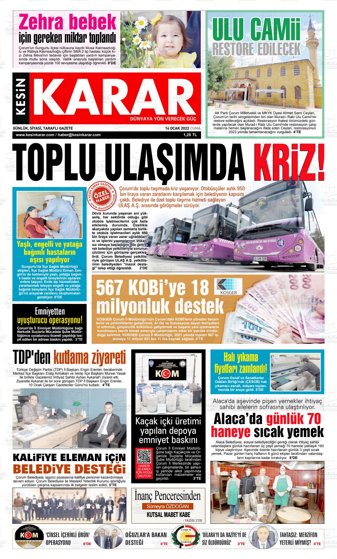 14 Ocak 2022 Kesin Karar Gazete Manşeti
