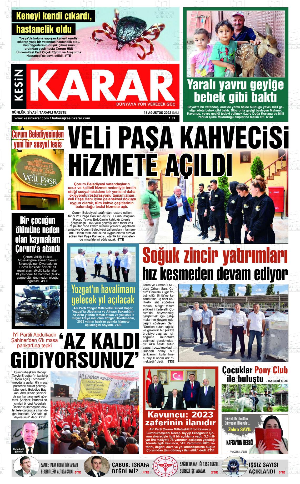 16 Ağustos 2022 Kesin Karar Gazete Manşeti