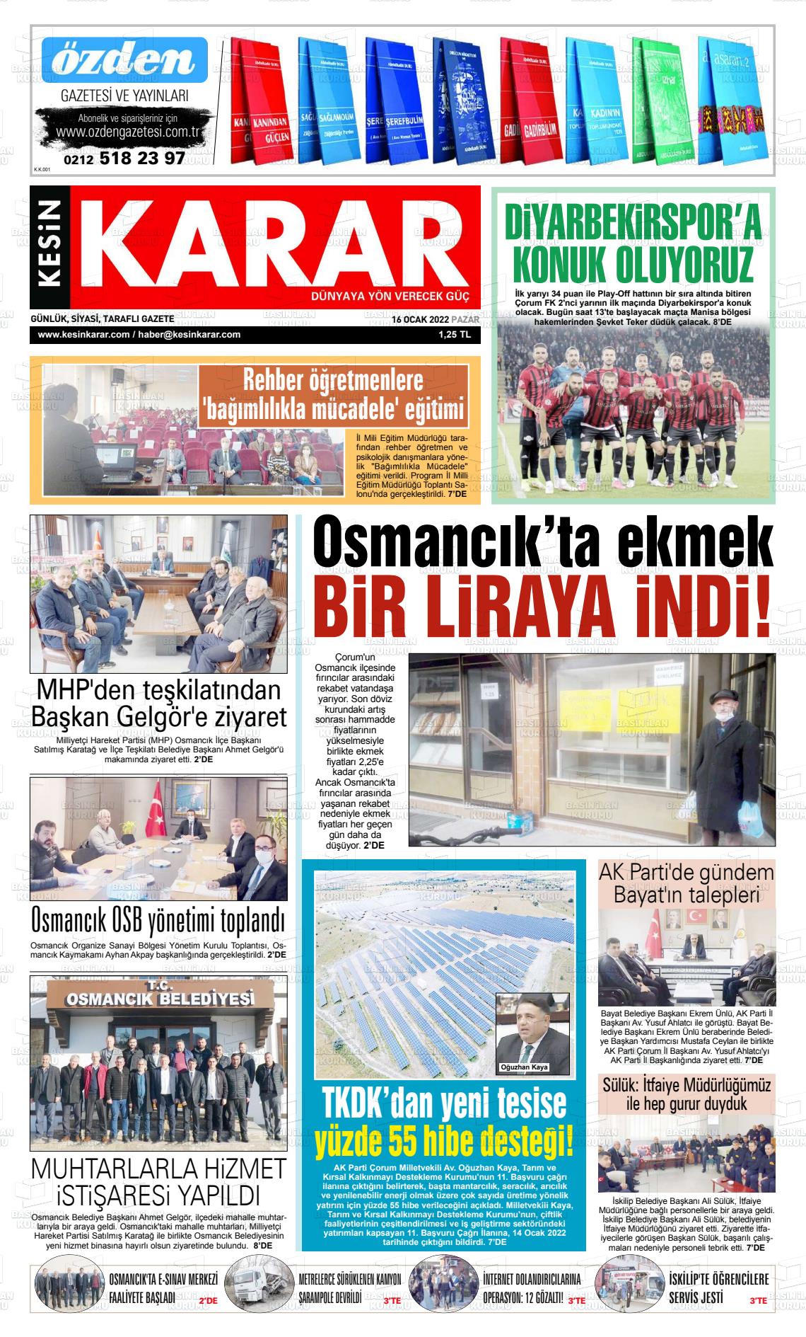 16 Ocak 2022 Kesin Karar Gazete Manşeti
