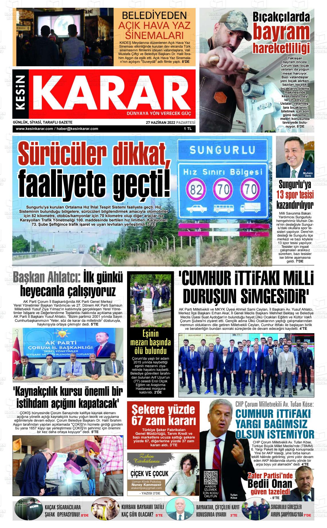 27 Haziran 2022 Kesin Karar Gazete Manşeti