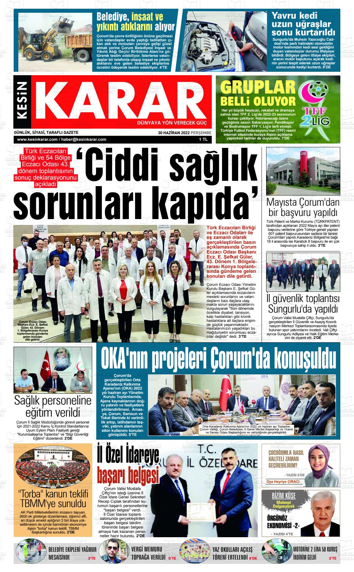 01 Temmuz 2022 Kesin Karar Gazete Manşeti