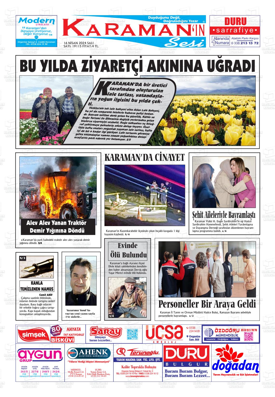 18 Nisan 2024 Karaman'ın Sesi Gazete Manşeti