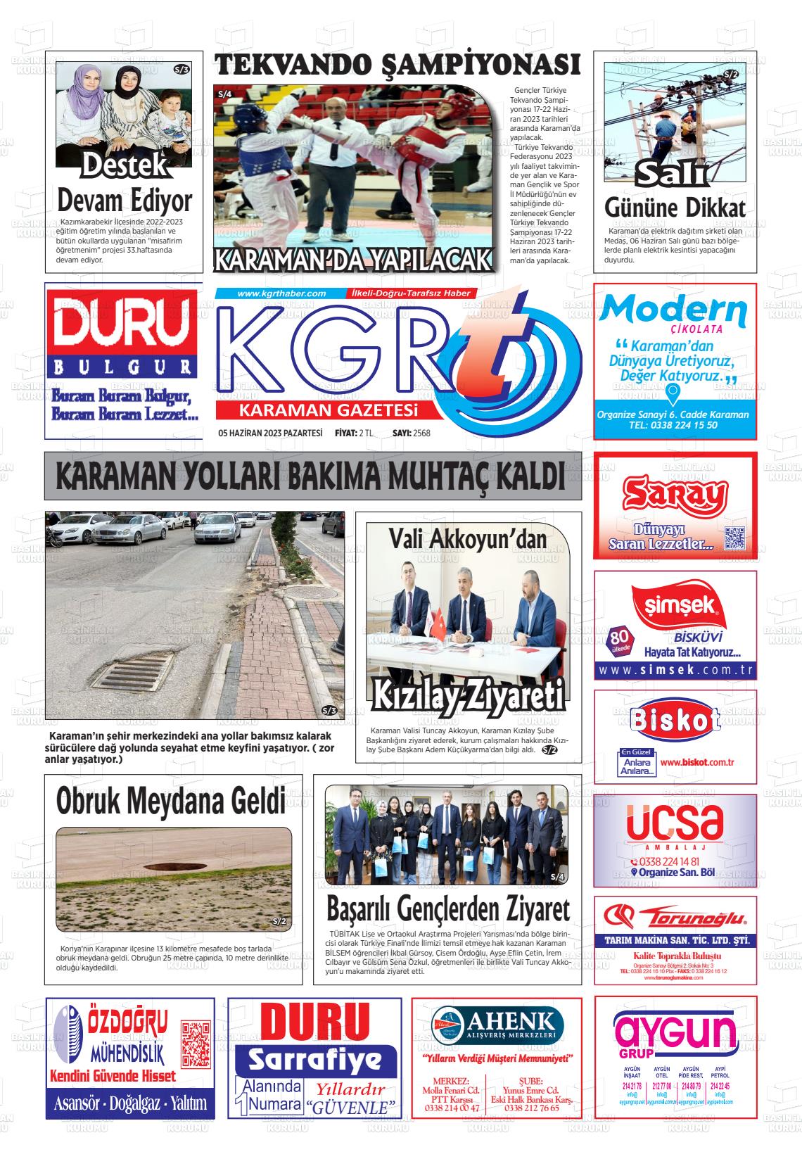 05 Haziran 2023 Kgrt Karaman Gazete Manşeti