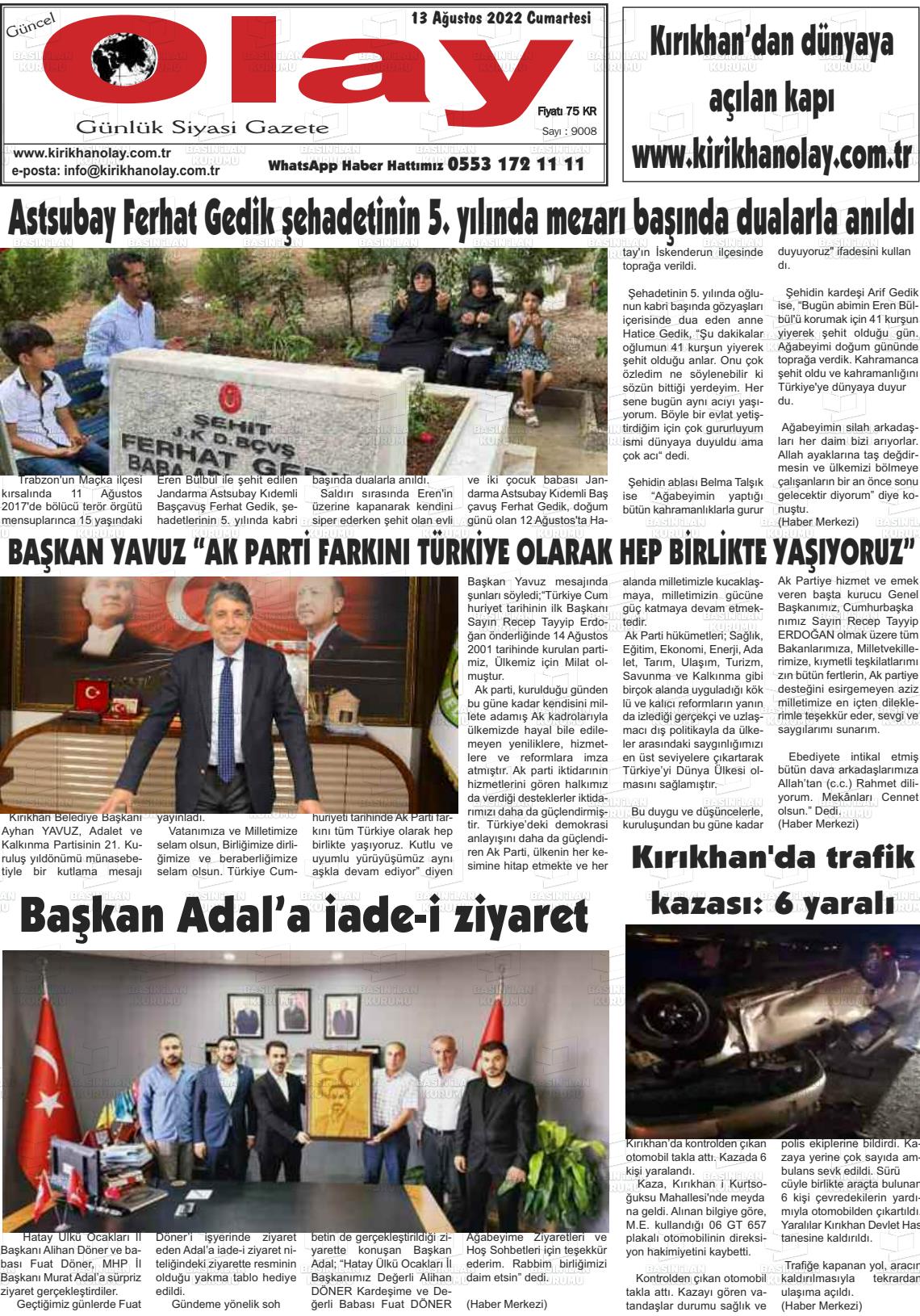 Kırıkhan Olay Gazete Manşeti