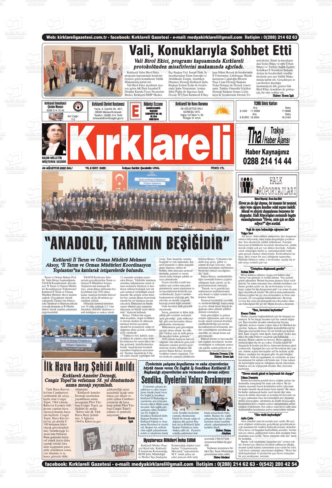 Kırklareli Gazete Manşeti