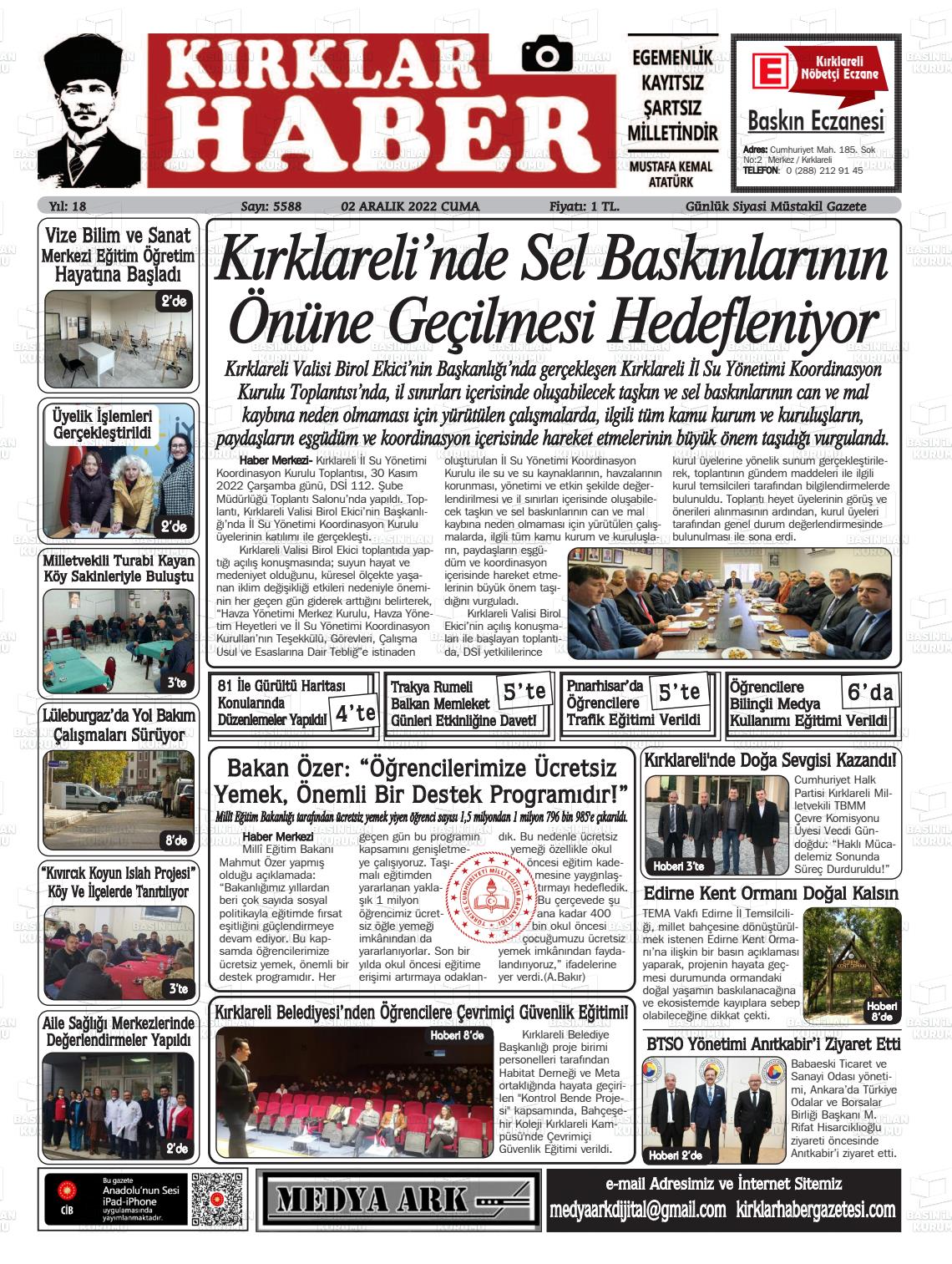 02 Aralık 2022 Kırklar Haber Gazete Manşeti