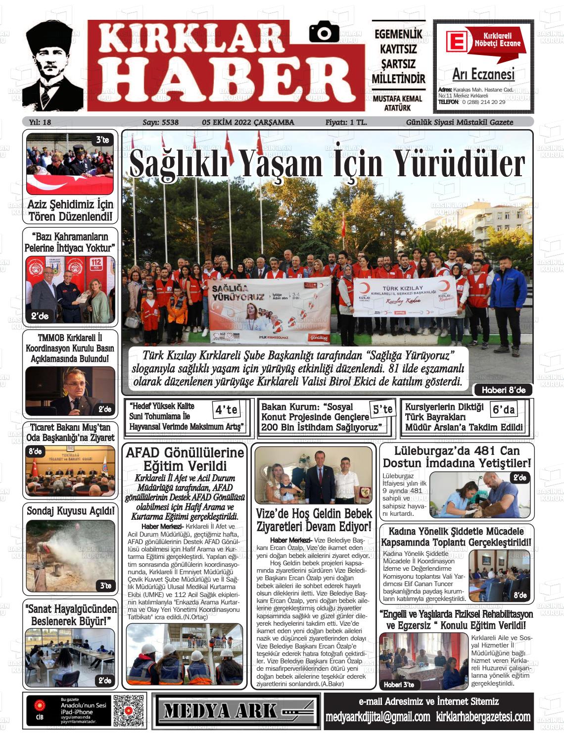 05 Ekim 2022 Kırklar Haber Gazete Manşeti