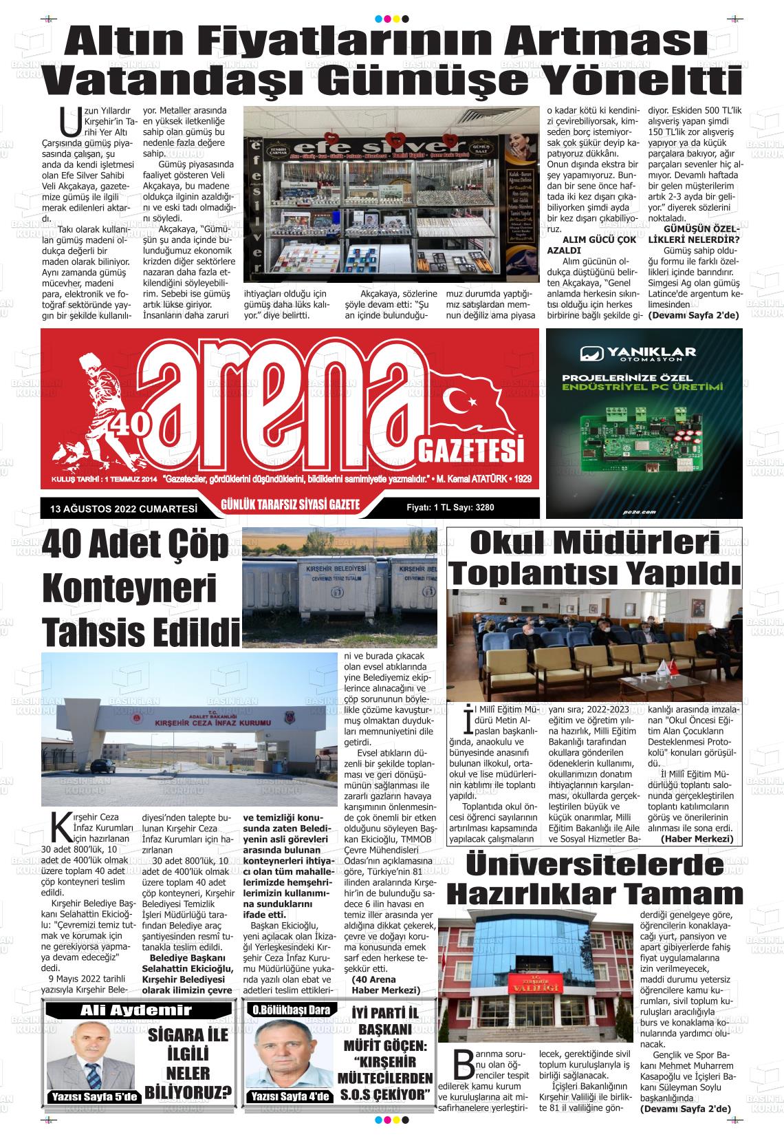 Kırşehir Arena Gazete Manşeti
