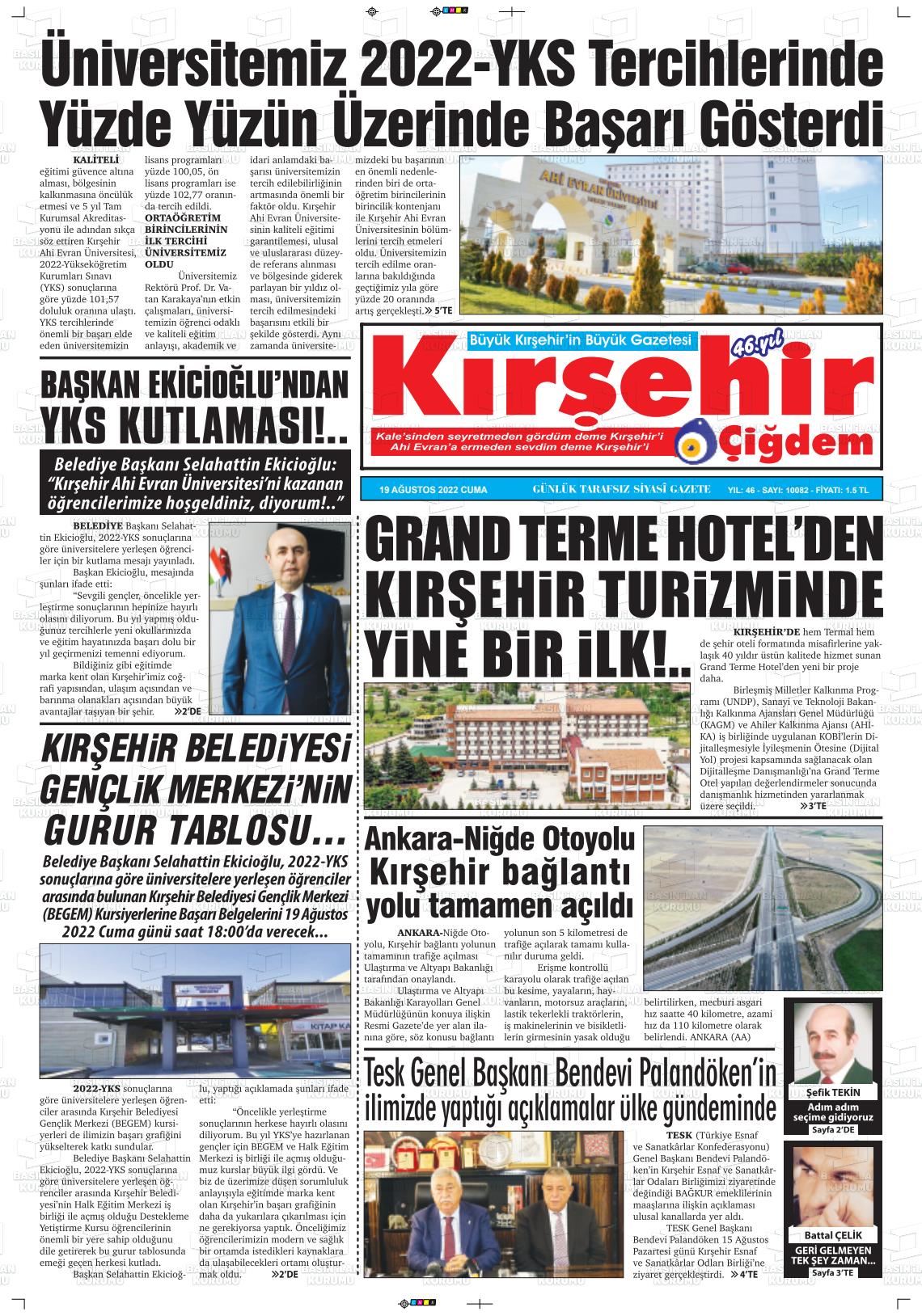 Kırşehir Çiğdem Gazete Manşeti