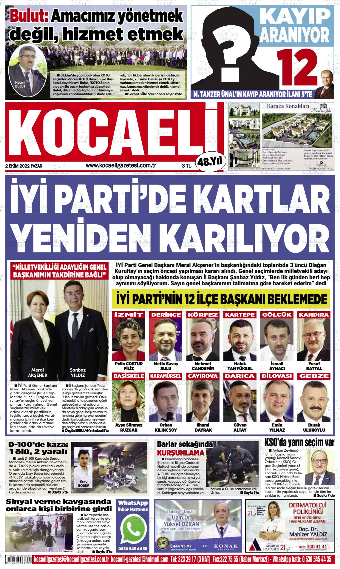 02 Ekim 2022 Kocaeli Gazete Manşeti