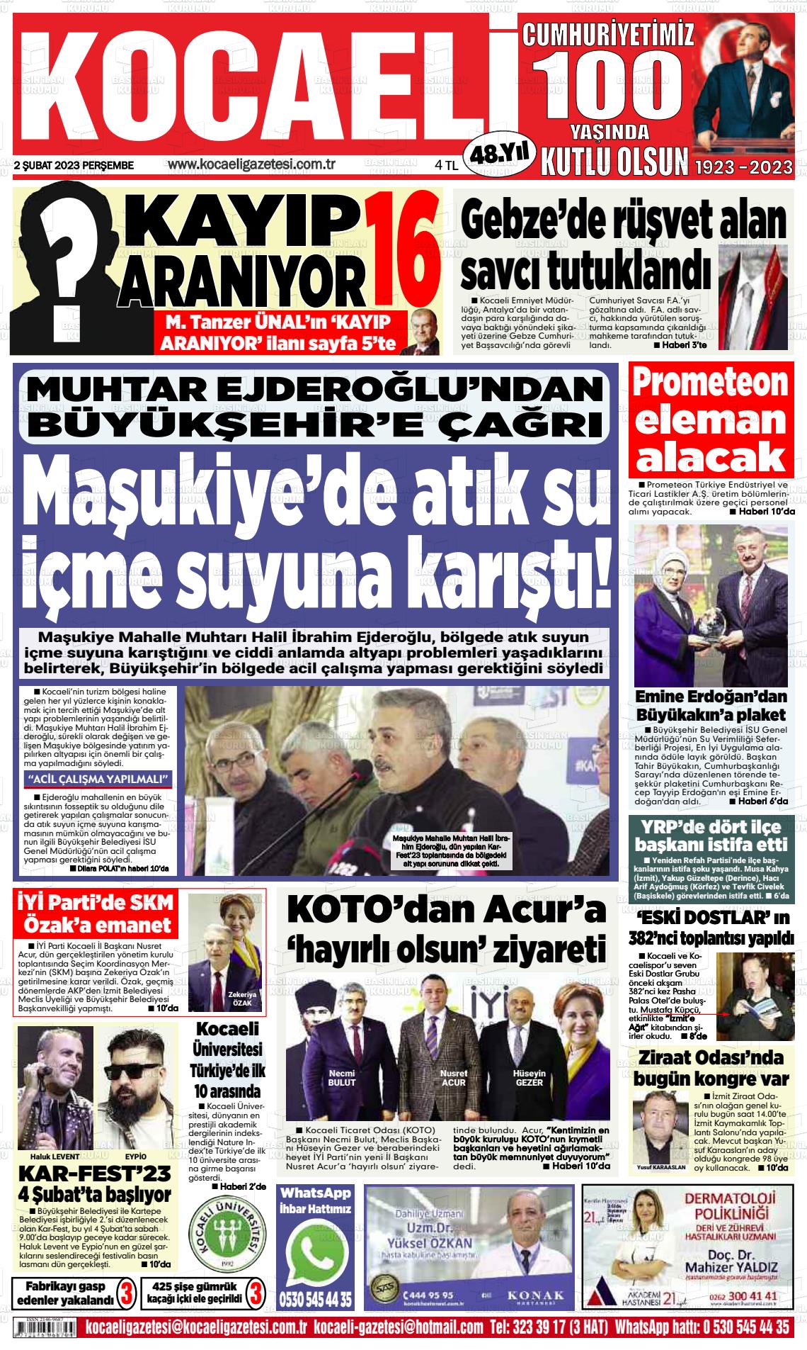 02 Şubat 2023 Kocaeli Gazete Manşeti