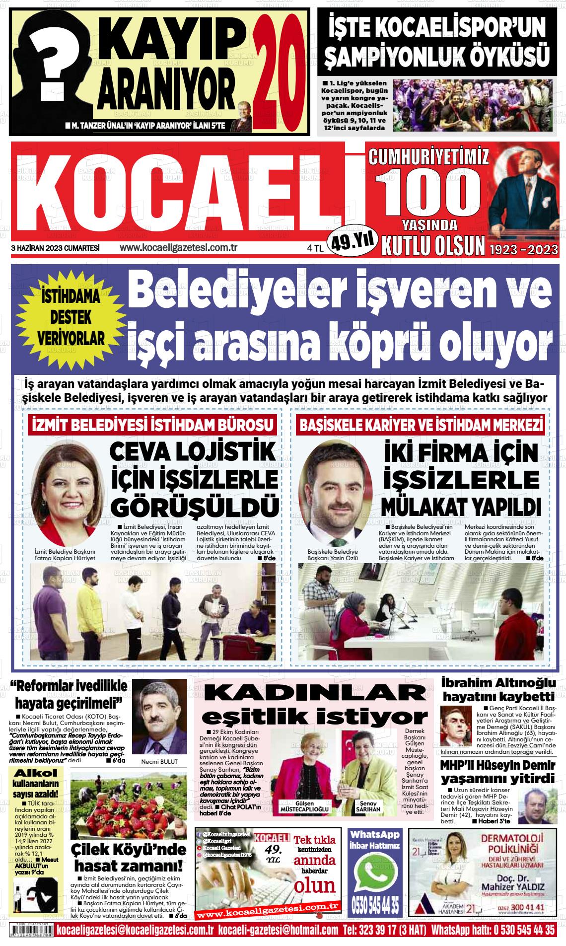03 Haziran 2023 Kocaeli Gazete Manşeti