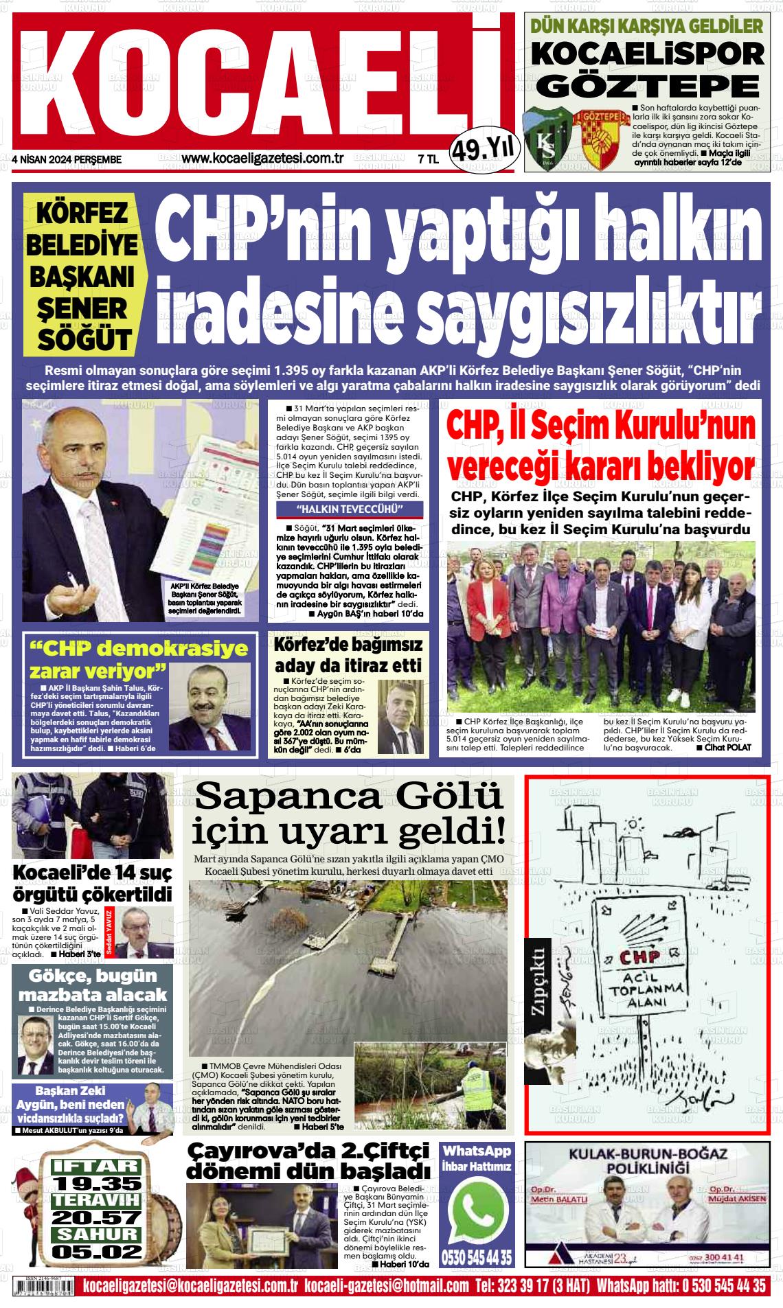 04 Nisan 2024 Kocaeli Gazete Manşeti