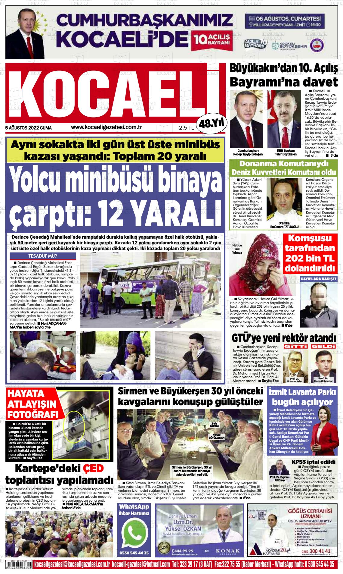 05 Ağustos 2022 Kocaeli Gazete Manşeti