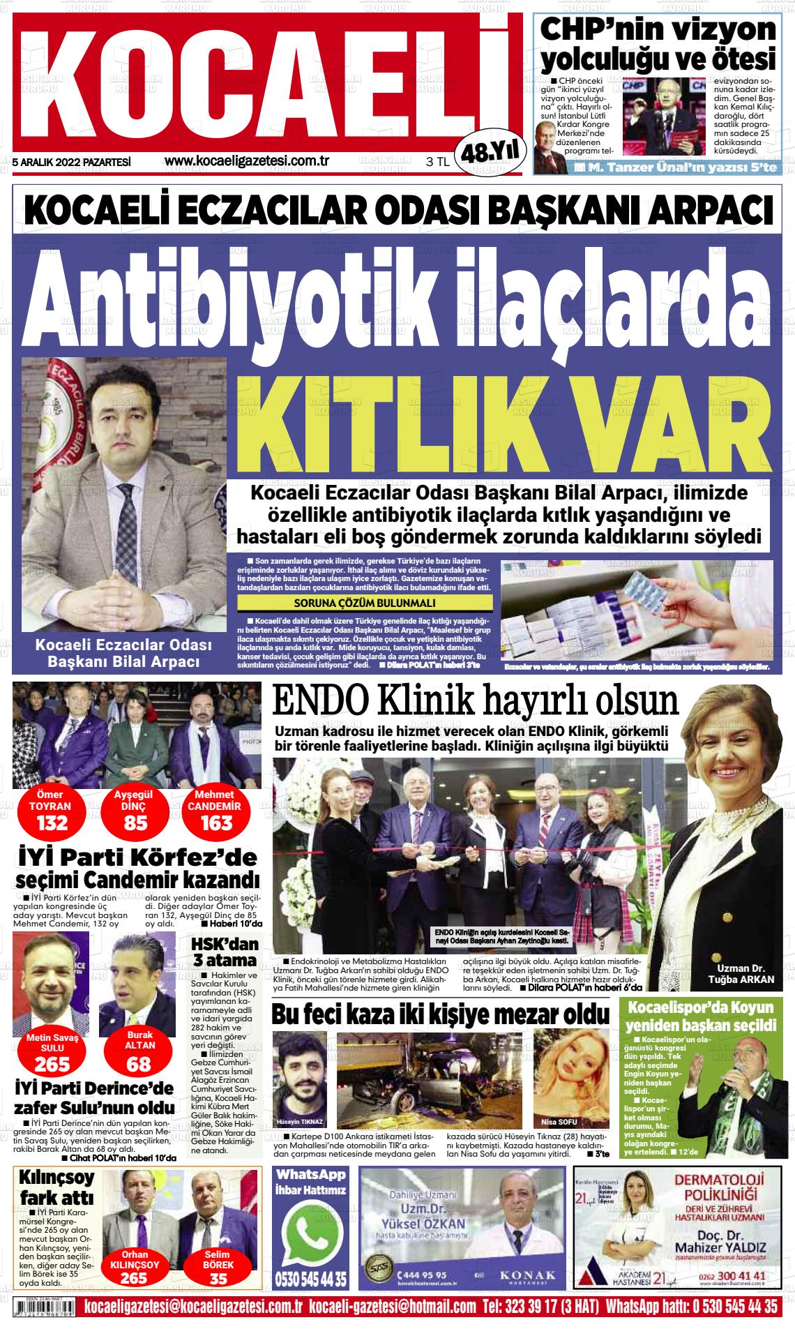 05 Aralık 2022 Kocaeli Gazete Manşeti