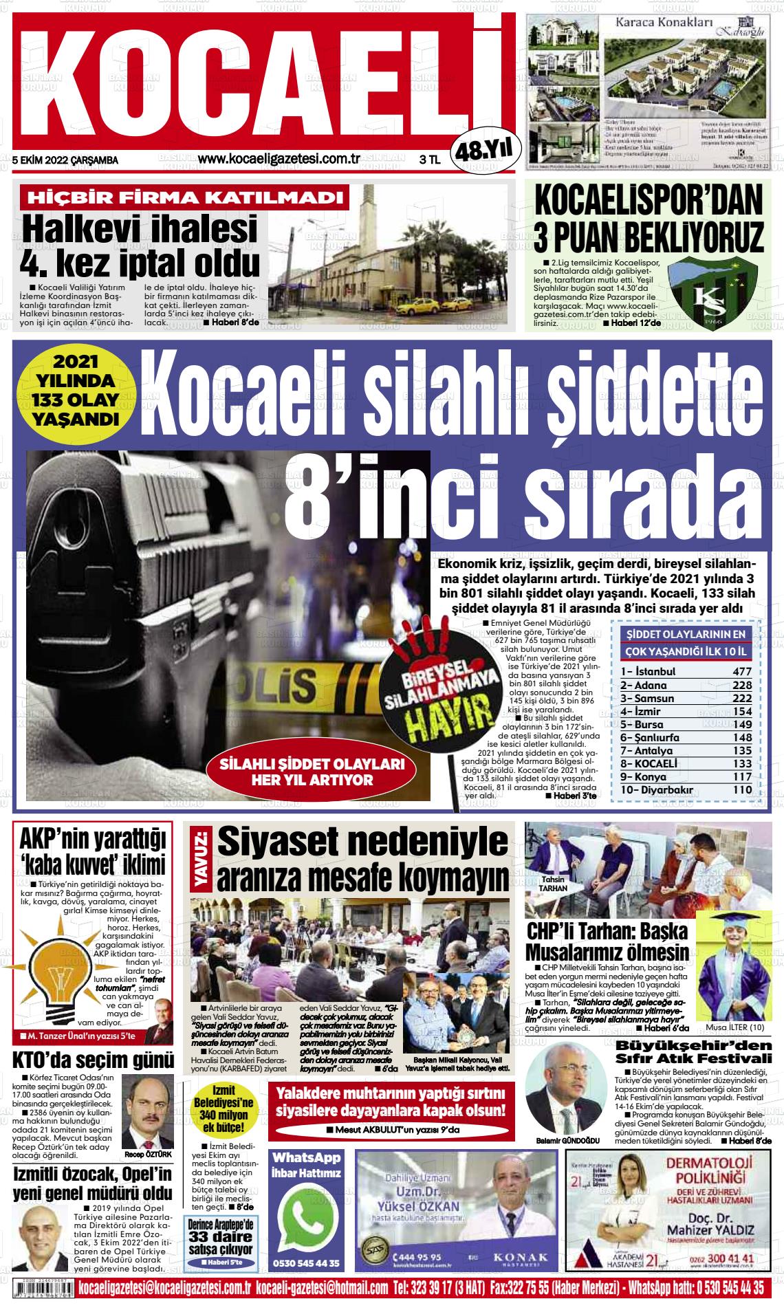 05 Ekim 2022 Kocaeli Gazete Manşeti
