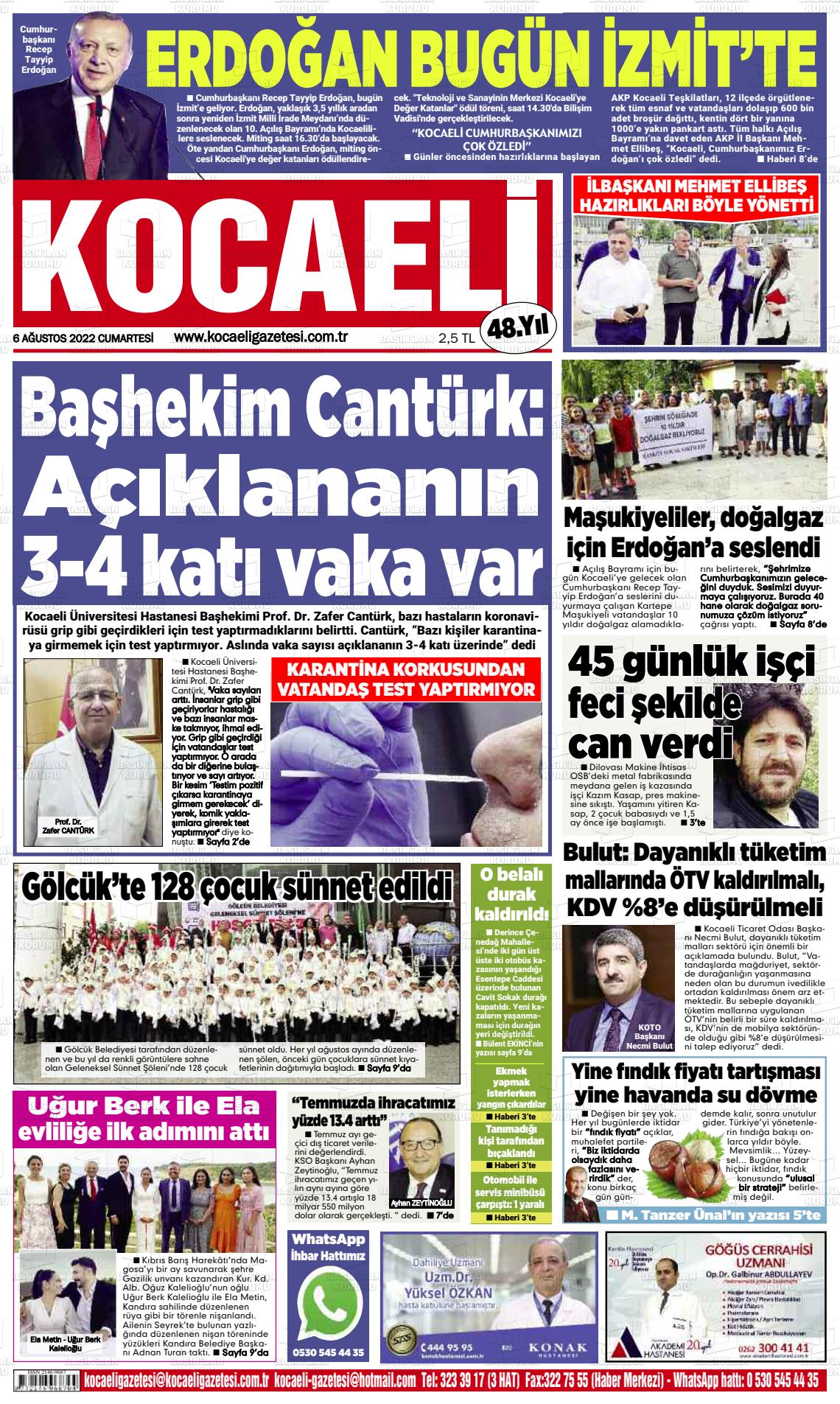 06 Ağustos 2022 Kocaeli Gazete Manşeti