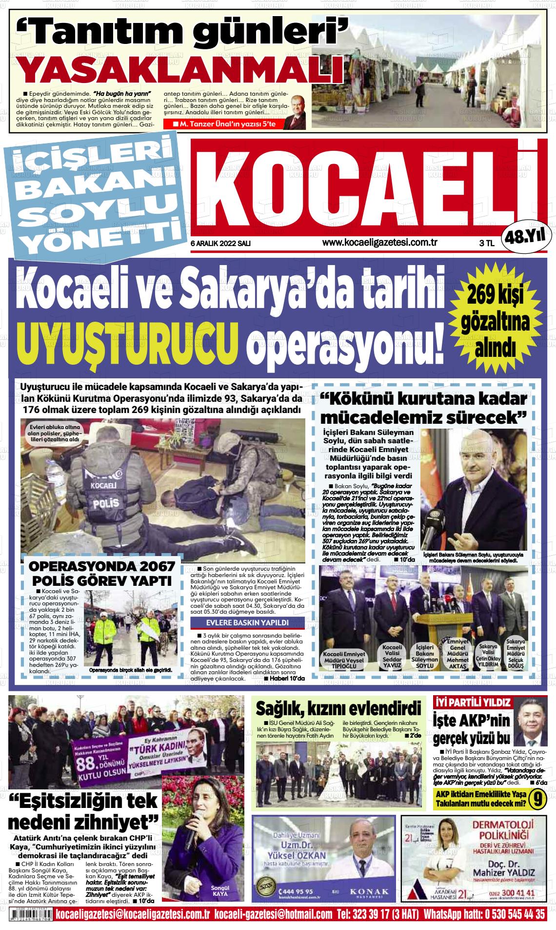 06 Aralık 2022 Kocaeli Gazete Manşeti