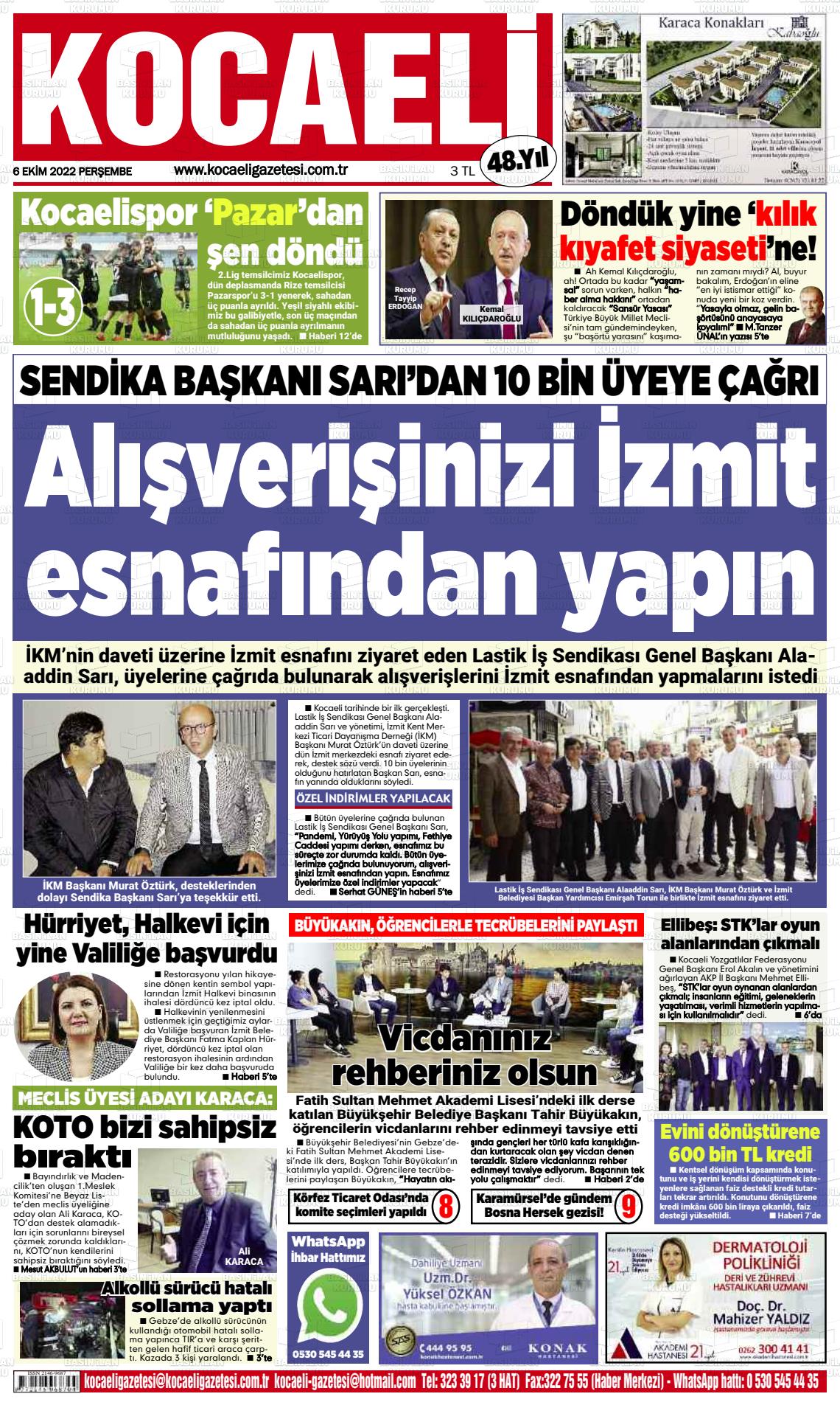 06 Ekim 2022 Kocaeli Gazete Manşeti