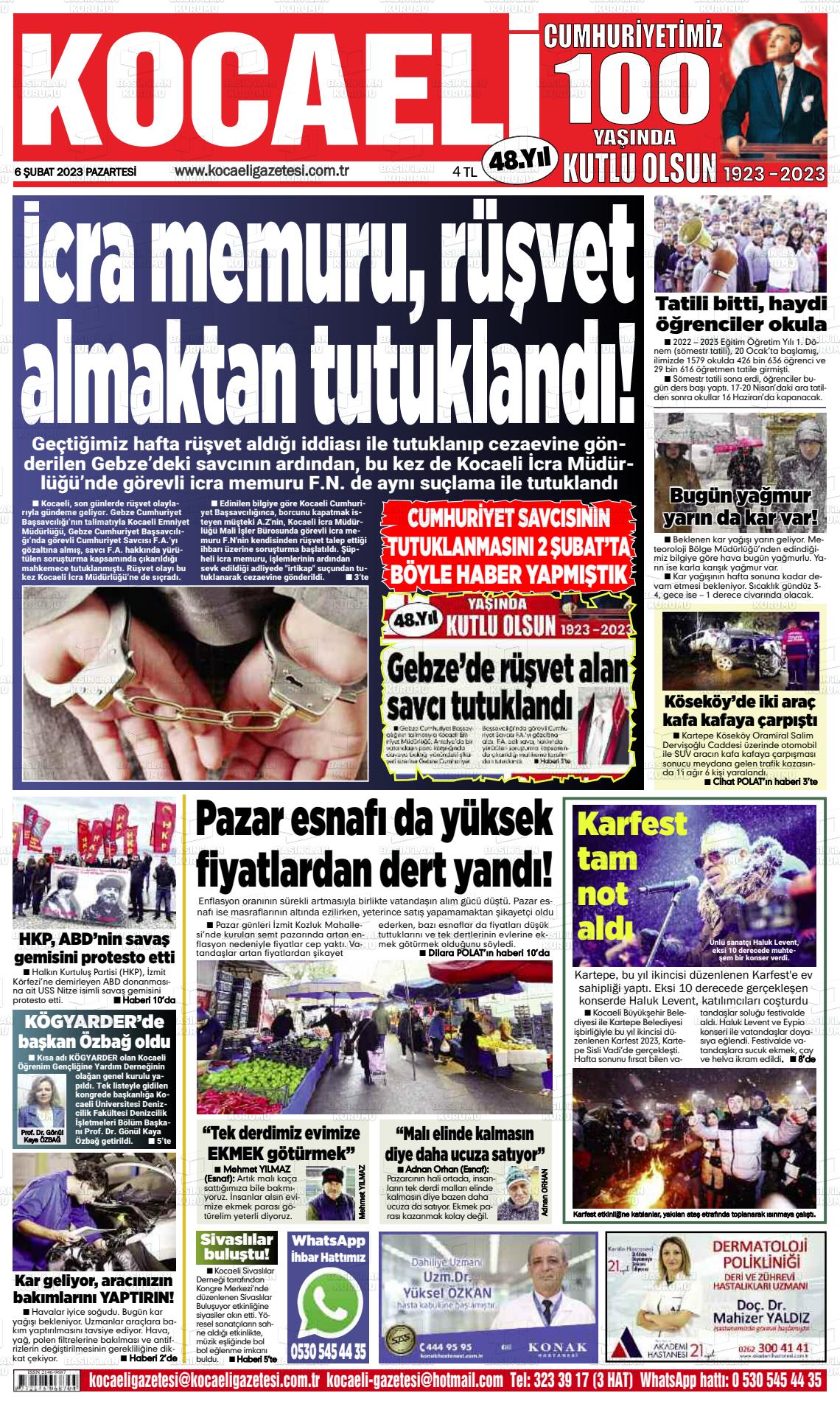 06 Şubat 2023 Kocaeli Gazete Manşeti