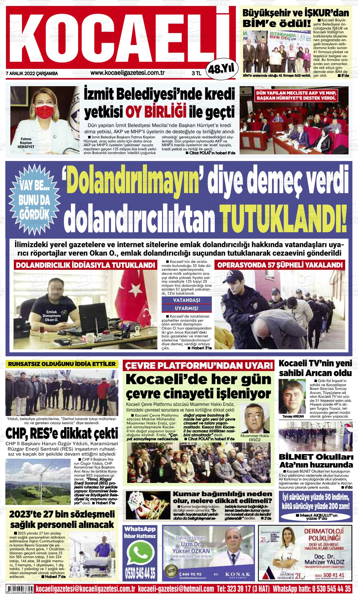 07 Aralık 2022 Kocaeli Gazete Manşeti
