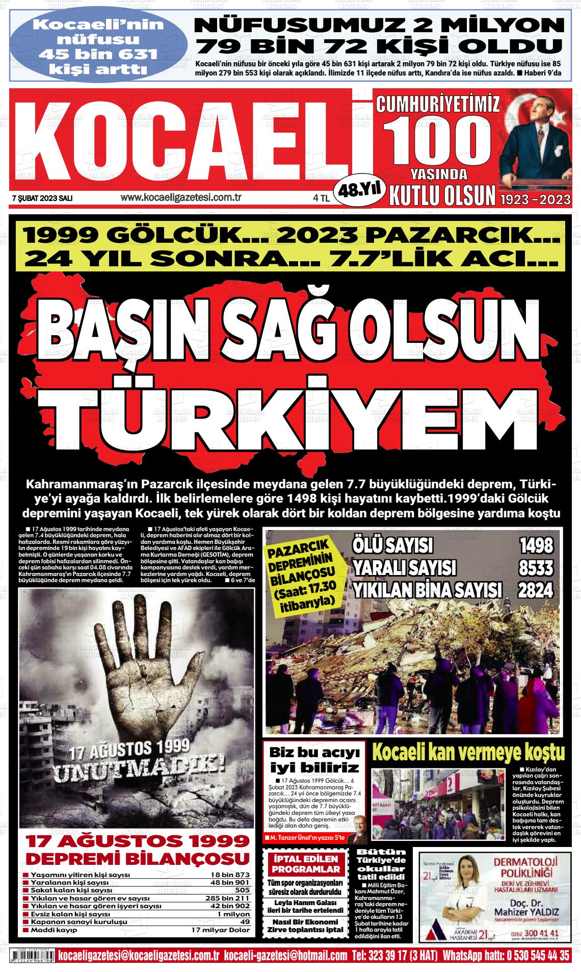 07 Şubat 2023 Kocaeli Gazete Manşeti