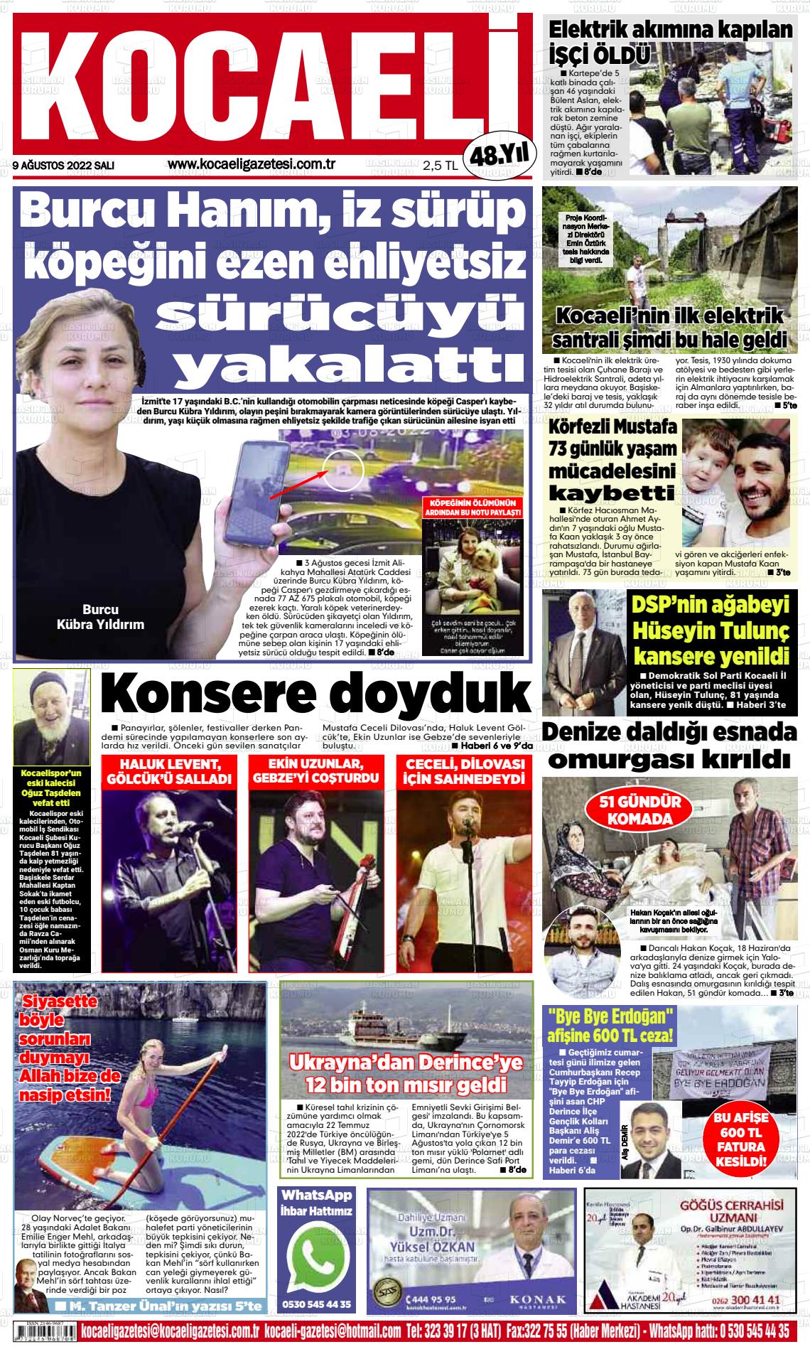 09 Ağustos 2022 Kocaeli Gazete Manşeti