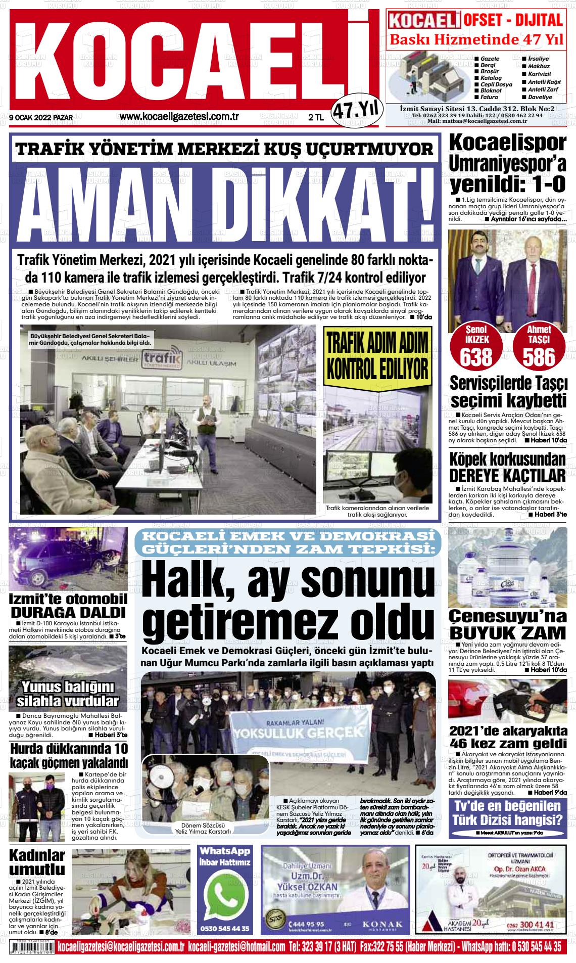 09 Ocak 2022 Kocaeli Gazete Manşeti