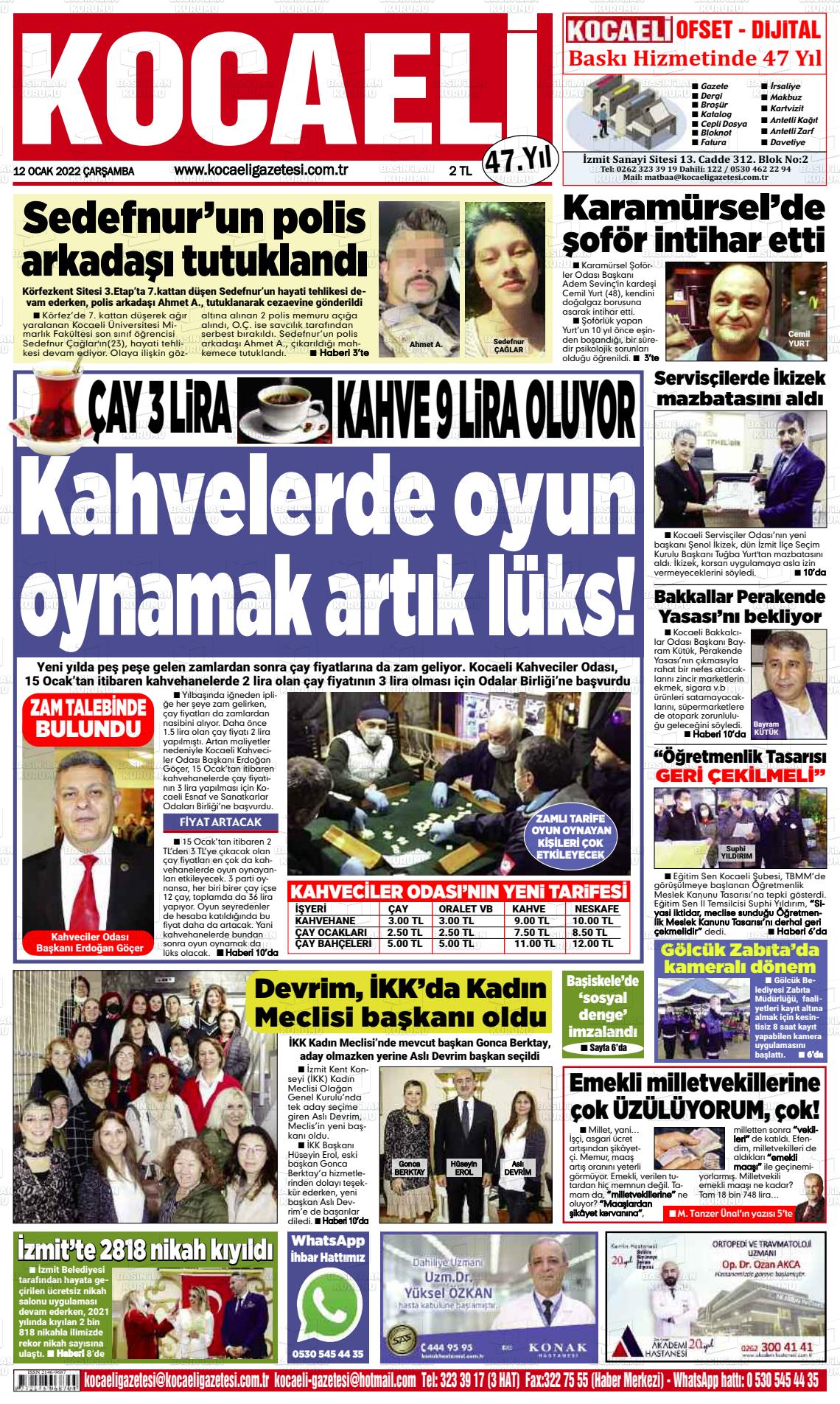 12 Ocak 2022 Kocaeli Gazete Manşeti