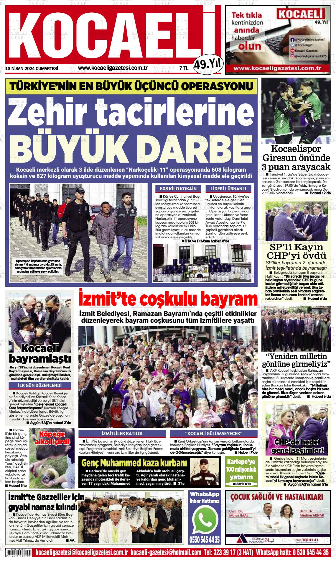 13 Nisan 2024 Kocaeli Gazete Manşeti