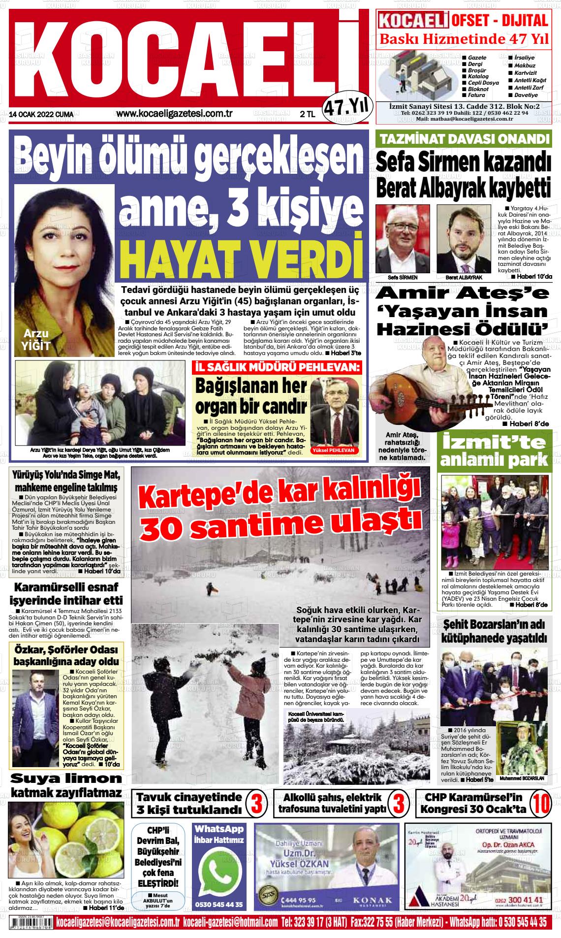 14 Ocak 2022 Kocaeli Gazete Manşeti