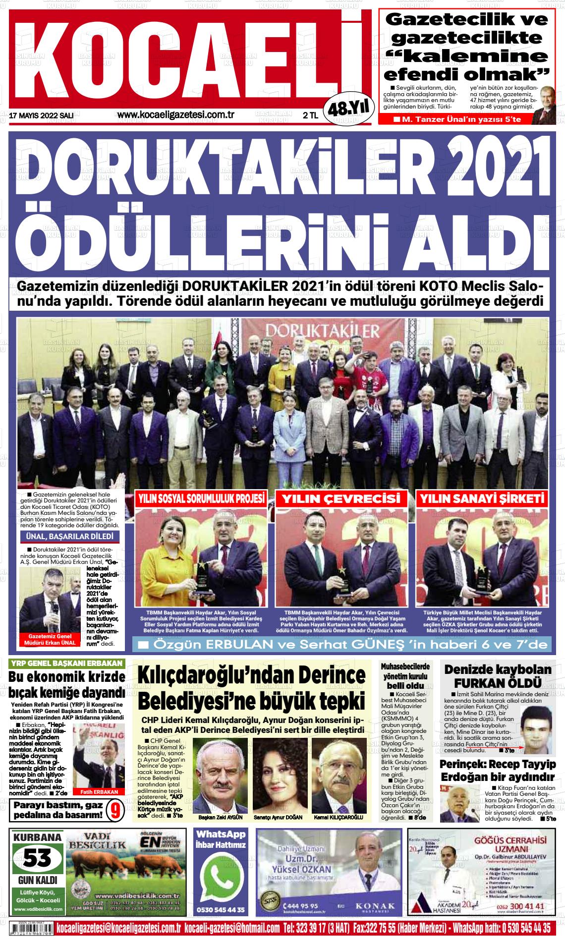 17 Mayıs 2022 Kocaeli Gazete Manşeti