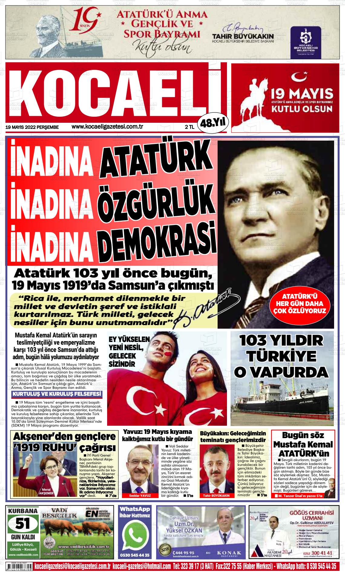 19 Mayıs 2022 Kocaeli Gazete Manşeti