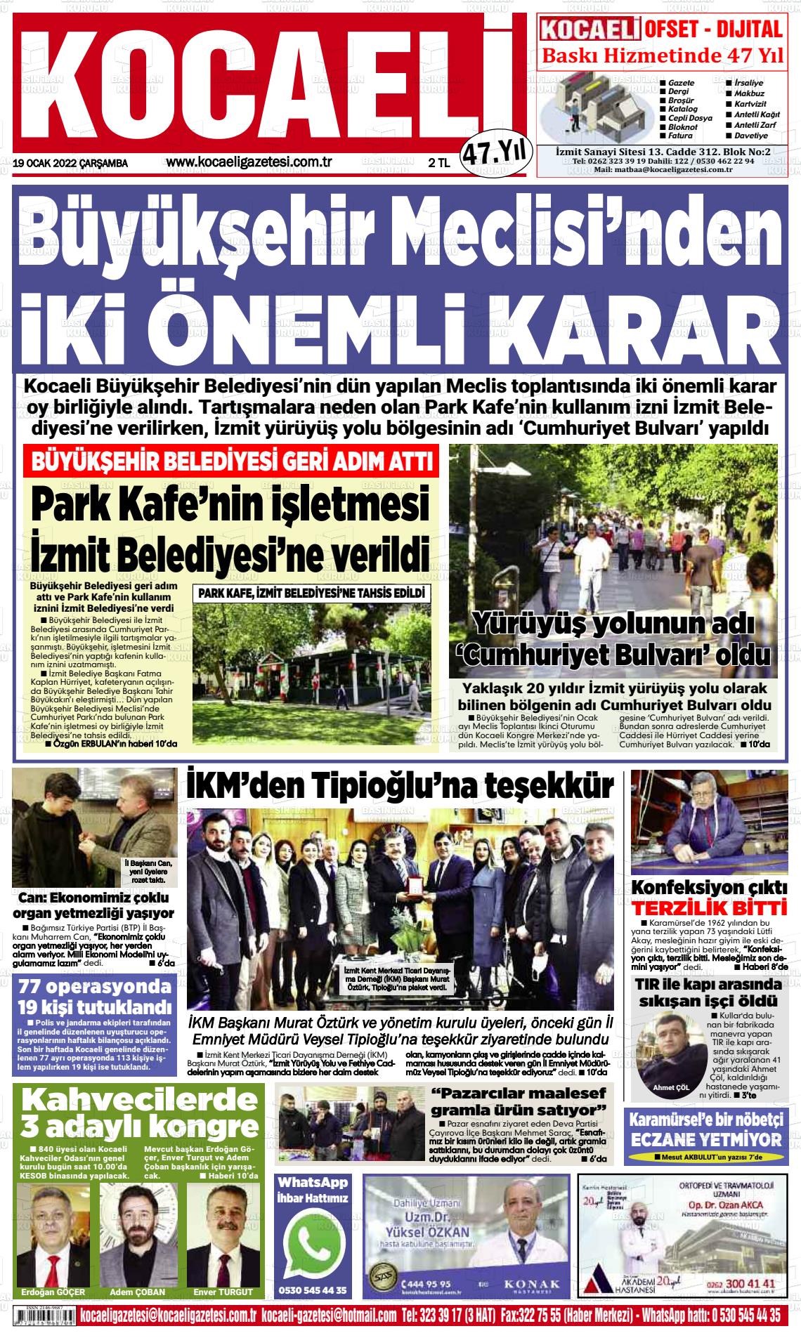 19 Ocak 2022 Kocaeli Gazete Manşeti