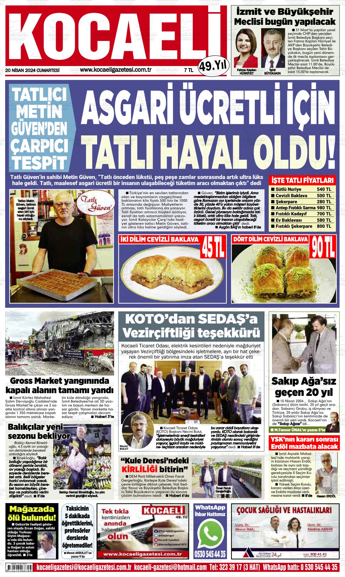 20 Nisan 2024 Kocaeli Gazete Manşeti
