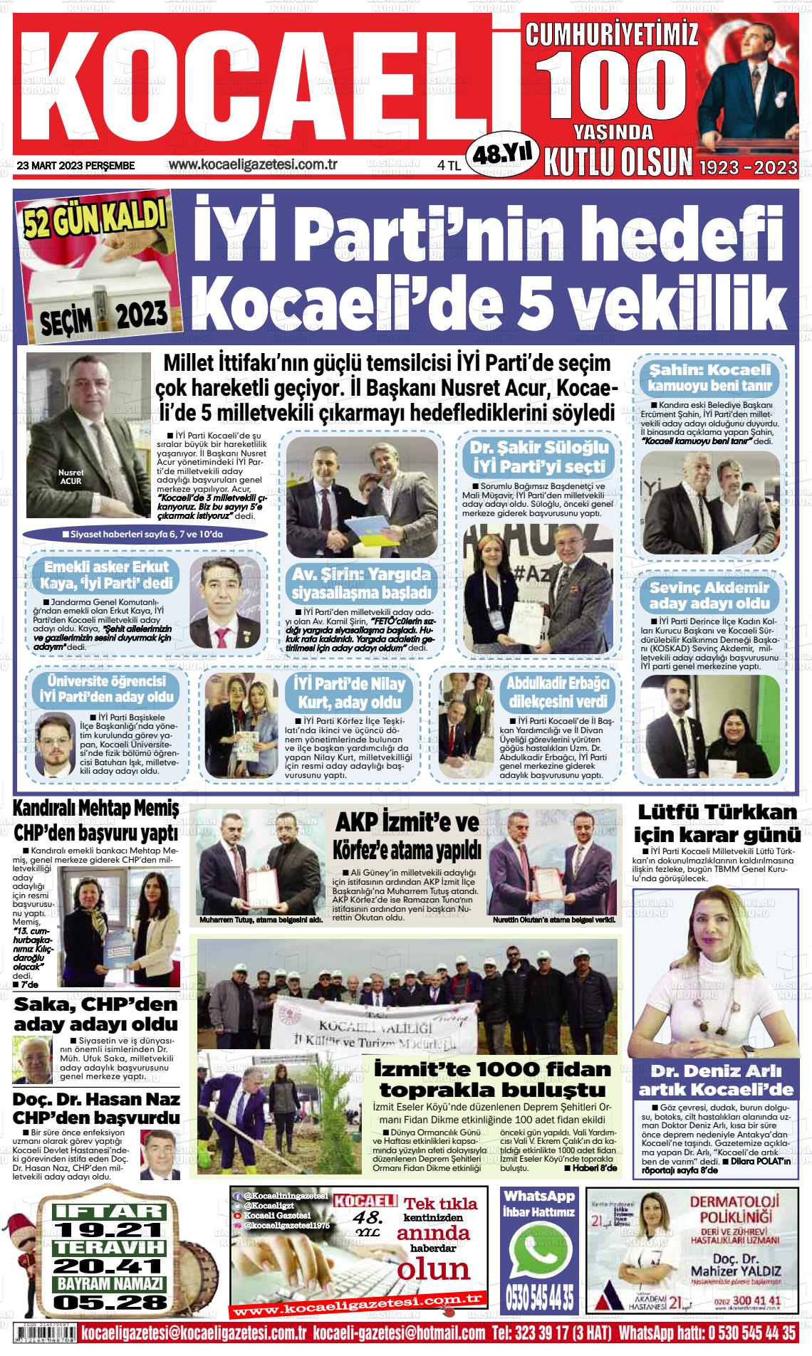 23 Mart 2023 Kocaeli Gazete Manşeti